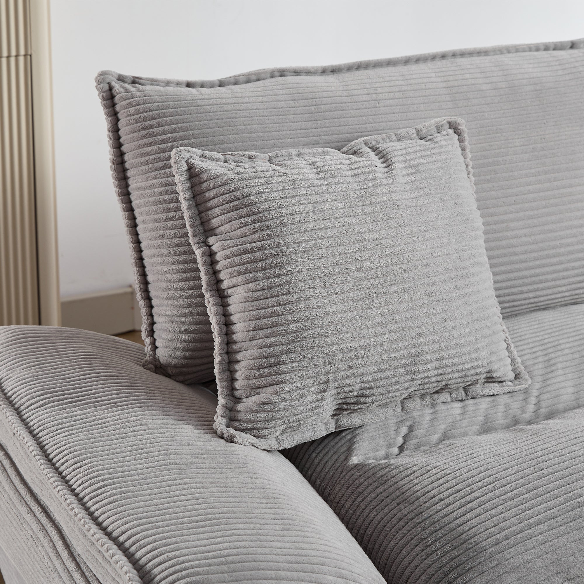Corduroy Sofa Sleeper Couch with Pillows - Light Grey - Image 21