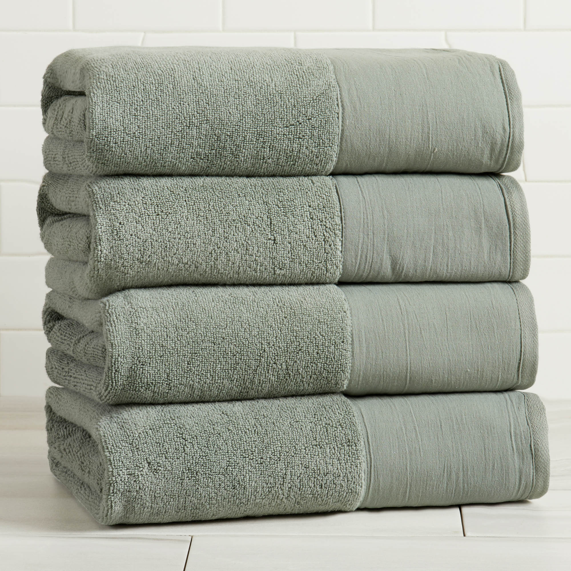 Cotton Linen-Like Border 6-Piece Towel Set - Priya Collection - Image 43