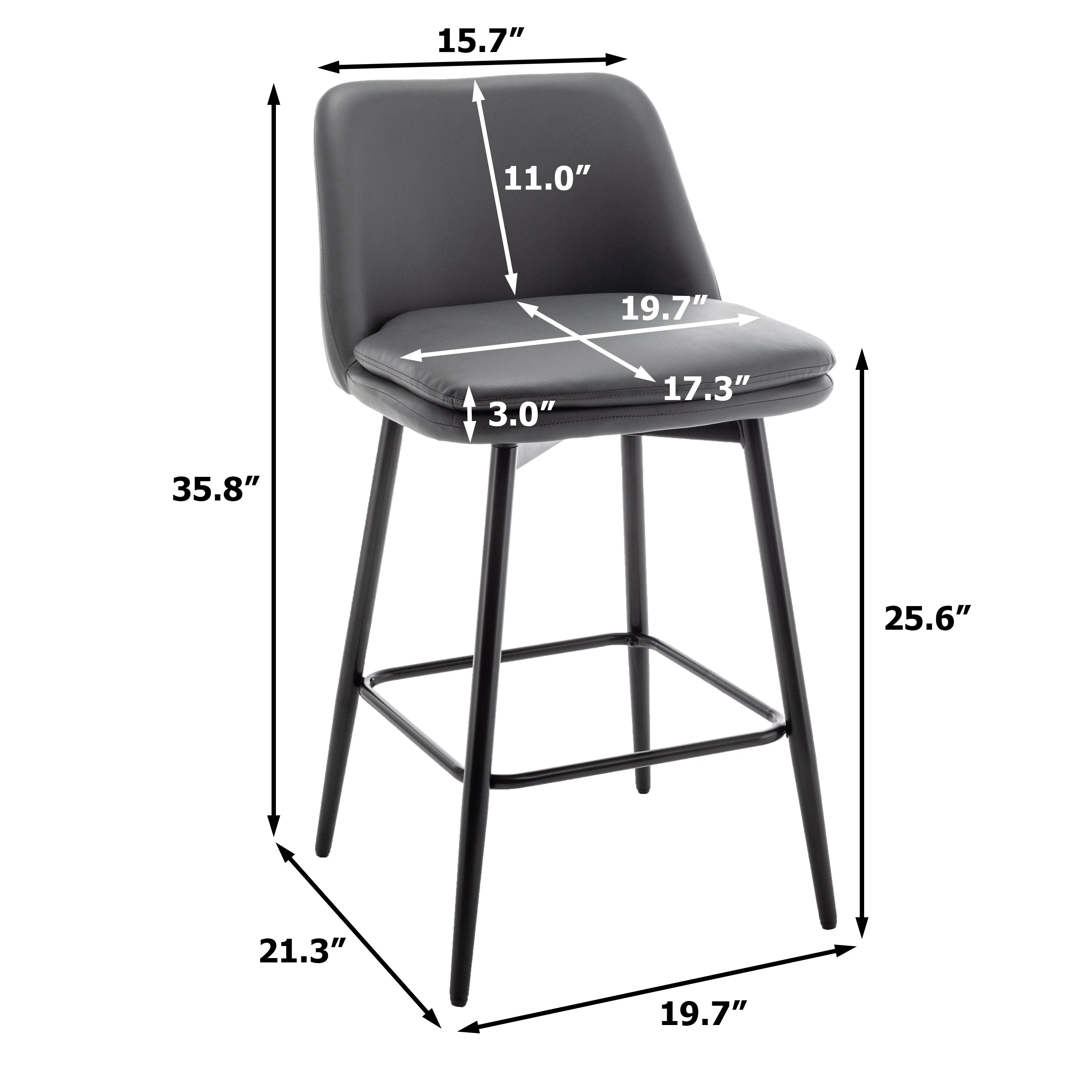 Counter Height Swivel Bar Stools Set of 2 with Metal Legs, Faux Leather, Grey - Image 5