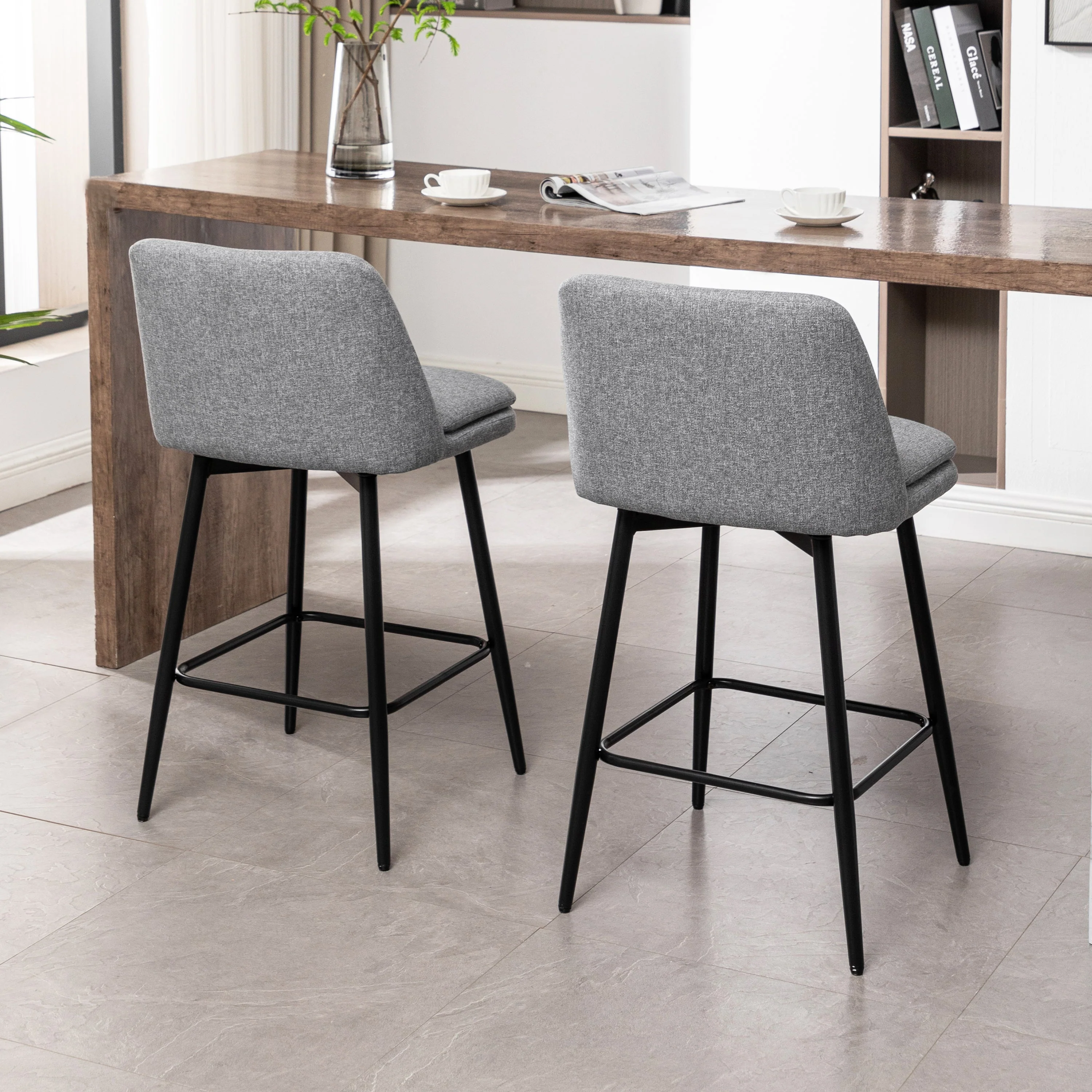 Counter Height Swivel Bar Stools Set of 2, with Metal Legs, 25.6' Seat Height, Grey - Image 10