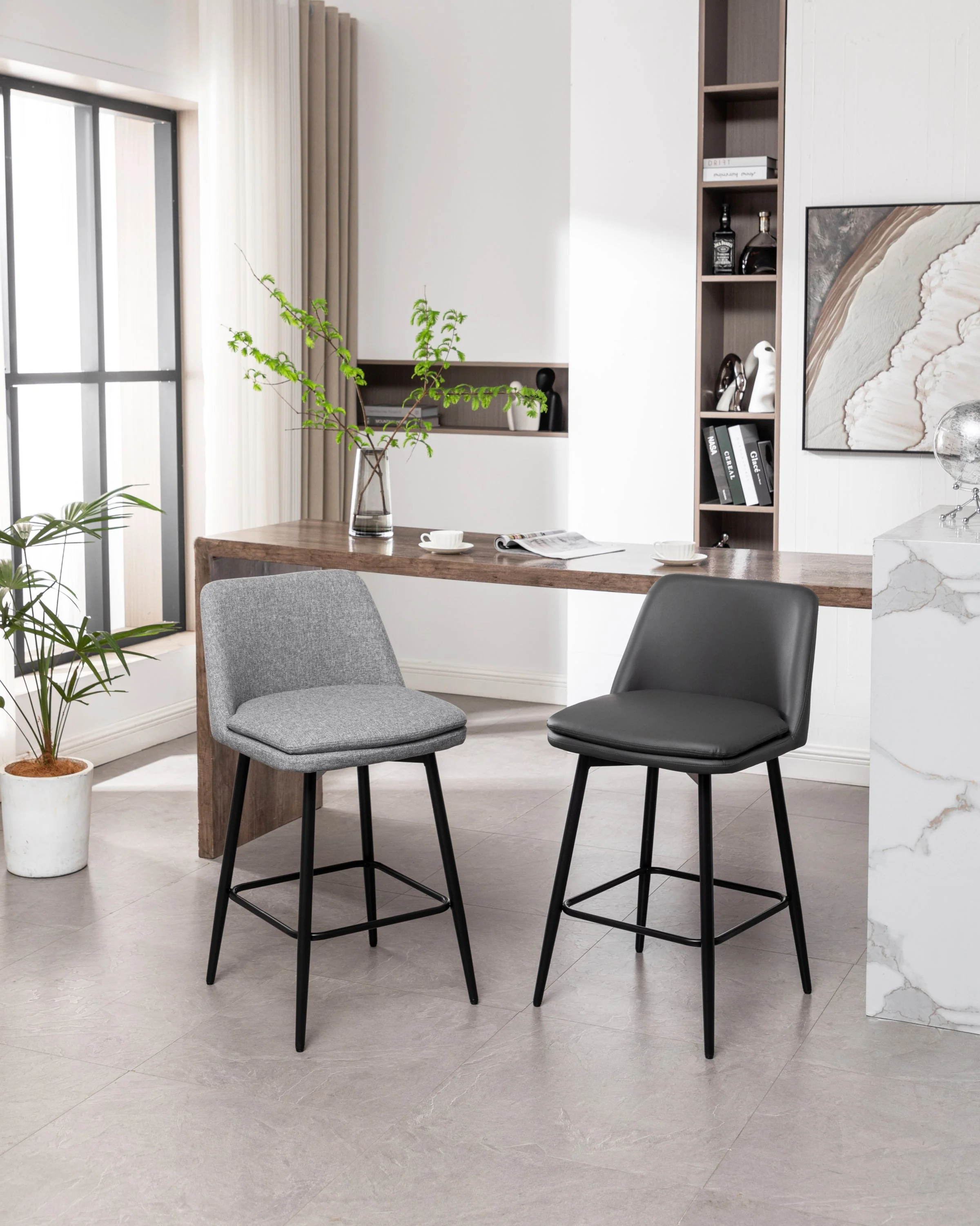 Counter Height Swivel Bar Stools Set of 2, with Metal Legs, 25.6' Seat Height, Grey - Image 22