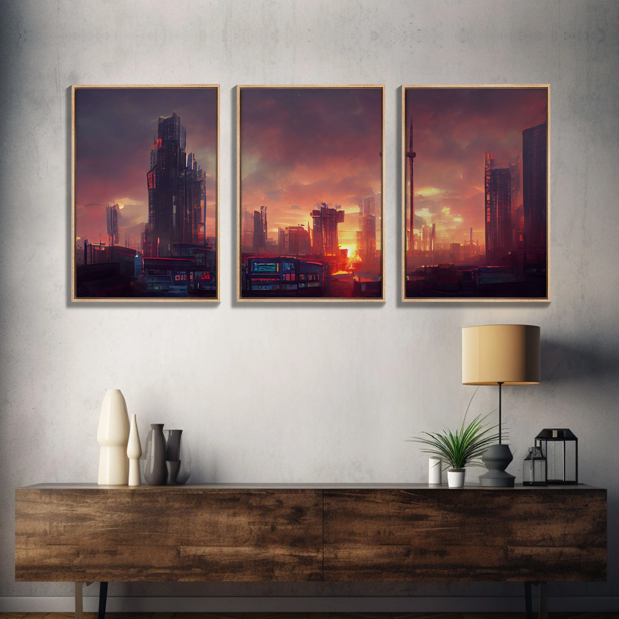 Cyberpunk City, 3 Piece Wall Art, Canvas Print - Image 12