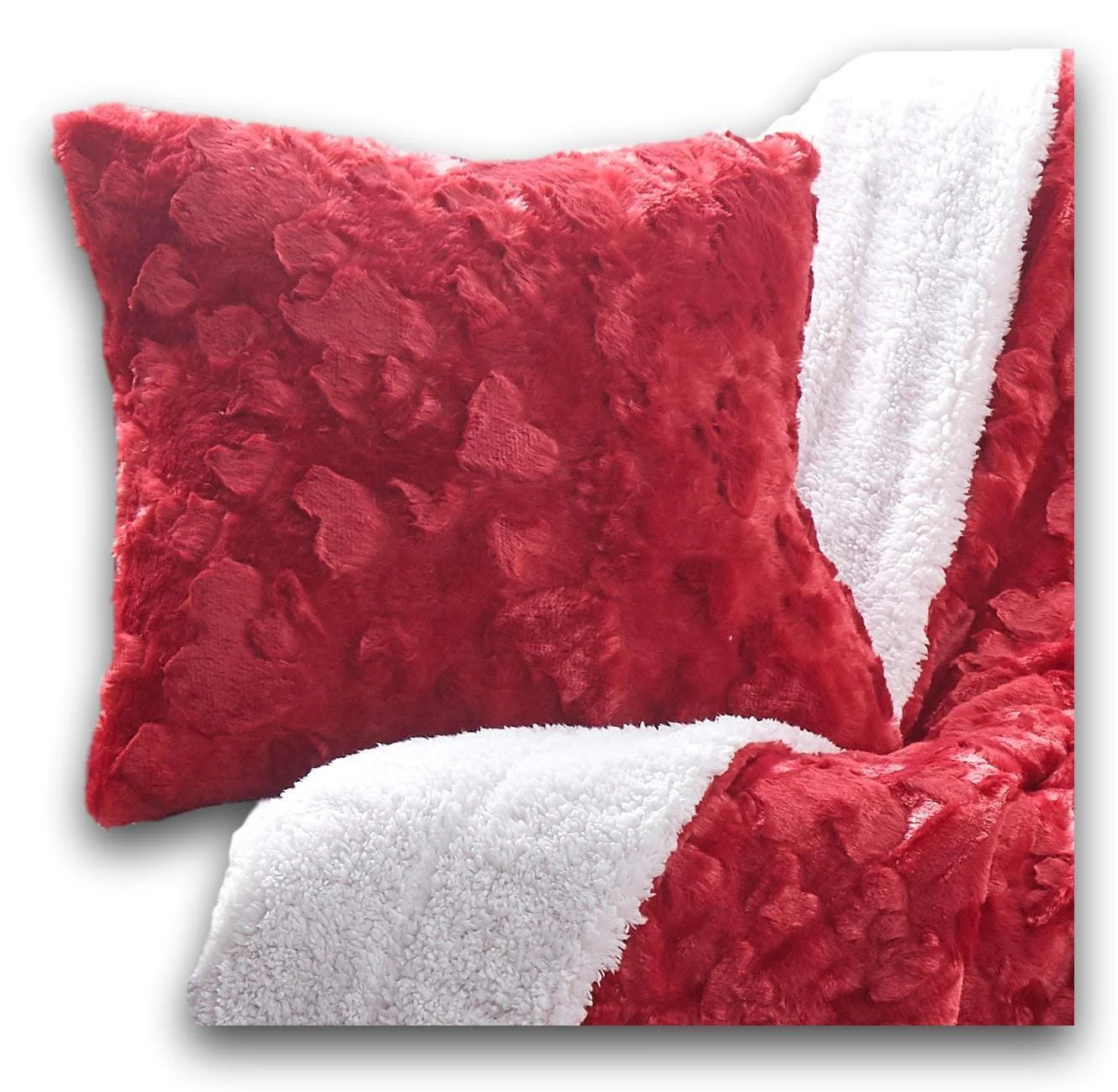 Candy Apple Red Vibrant, Luxury Faux Fur Euro Throw Pillow Cover - Image 2