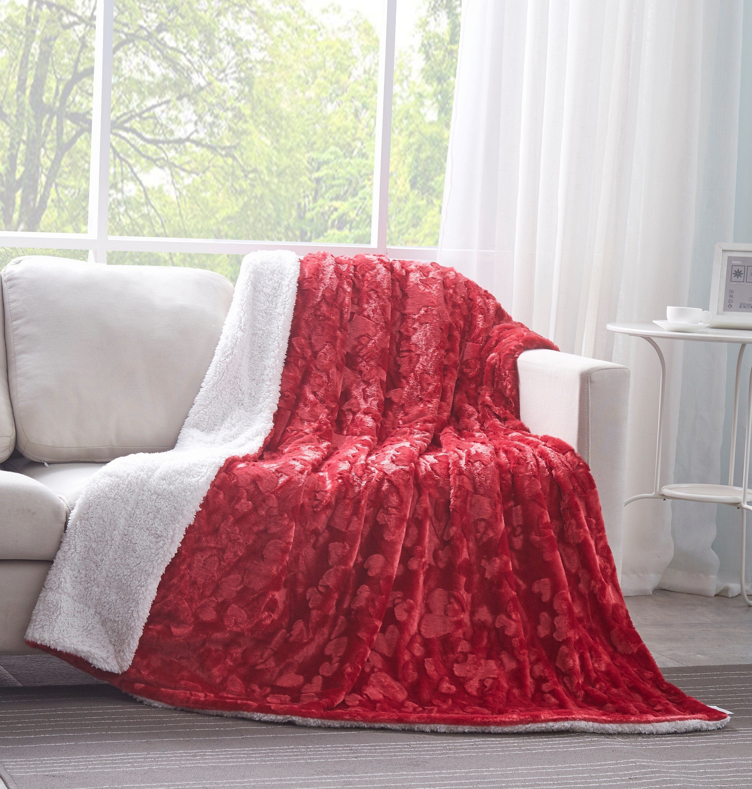 Romantic Red Lovely Hearts, Plush Faux Fur Throw Blanket - Image 7
