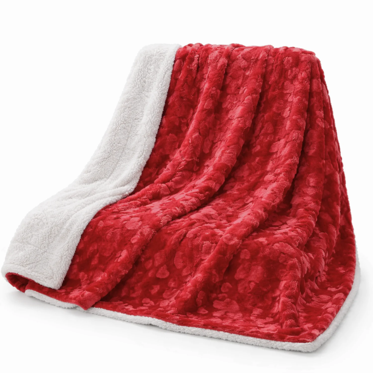 Romantic Red, Plush Faux Fur Throw Blanket - Image 4