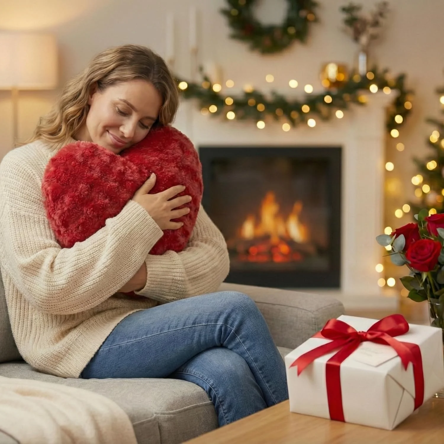 Romantic Valentine Heart Shaped Red Throw Pillow - Image 4
