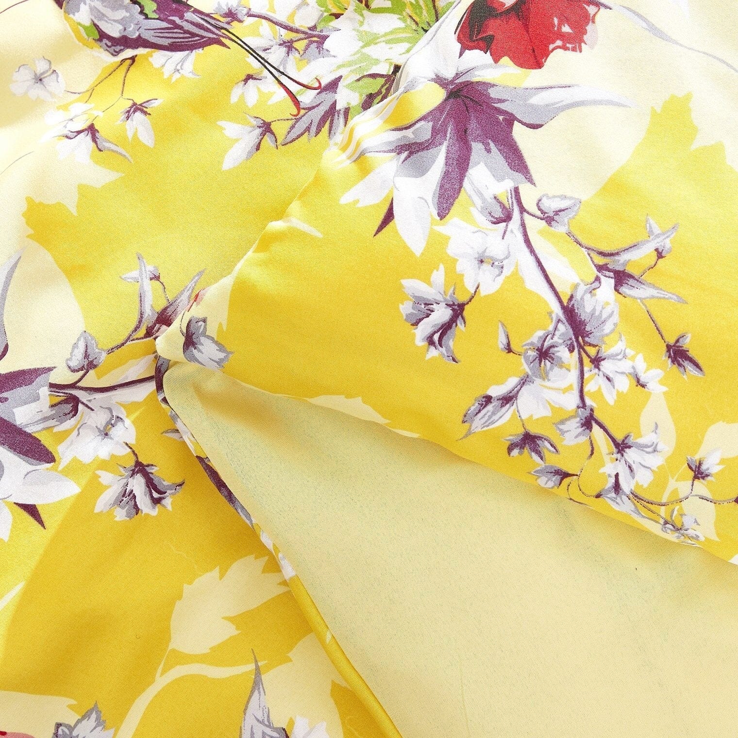 Sunshine Yellow Hummingbirds Floral Duvet Cover & Fitted Flat Bed Sheets Set - Image 5