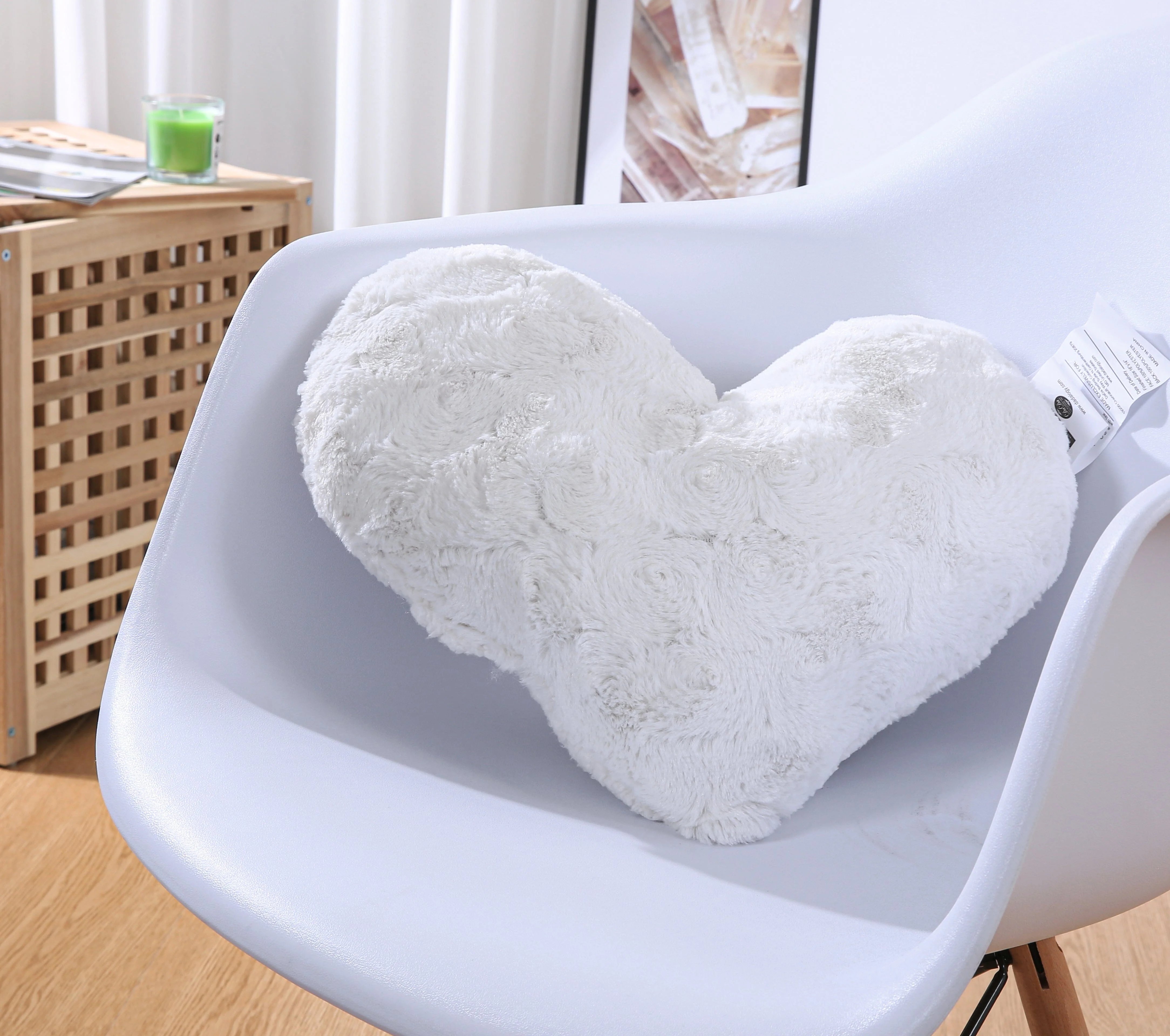 White Roses Romantic Plush Stuffed Heart Throw Pillow - Image 7