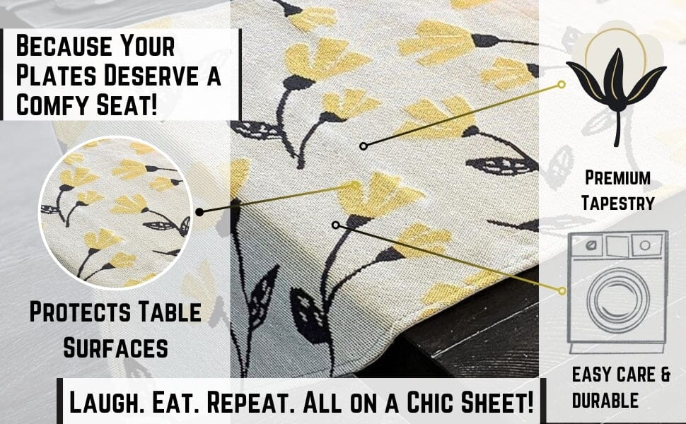 Yellow Fleur, Floral Garden, Woven Tapestry Dining Table Runner - Image 5