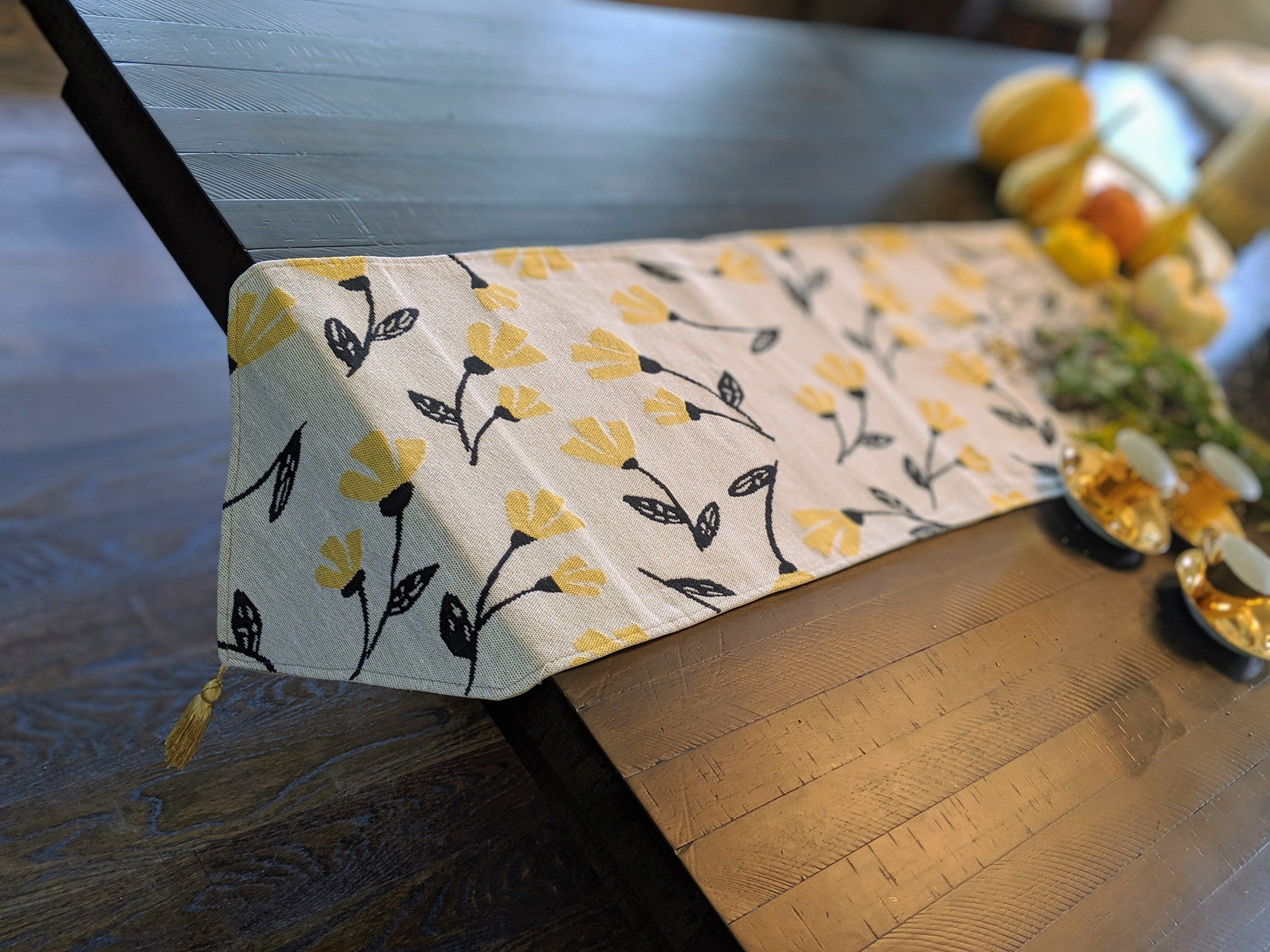 Yellow Fleur, Floral Garden, Woven Tapestry Dining Table Runner - Image 8