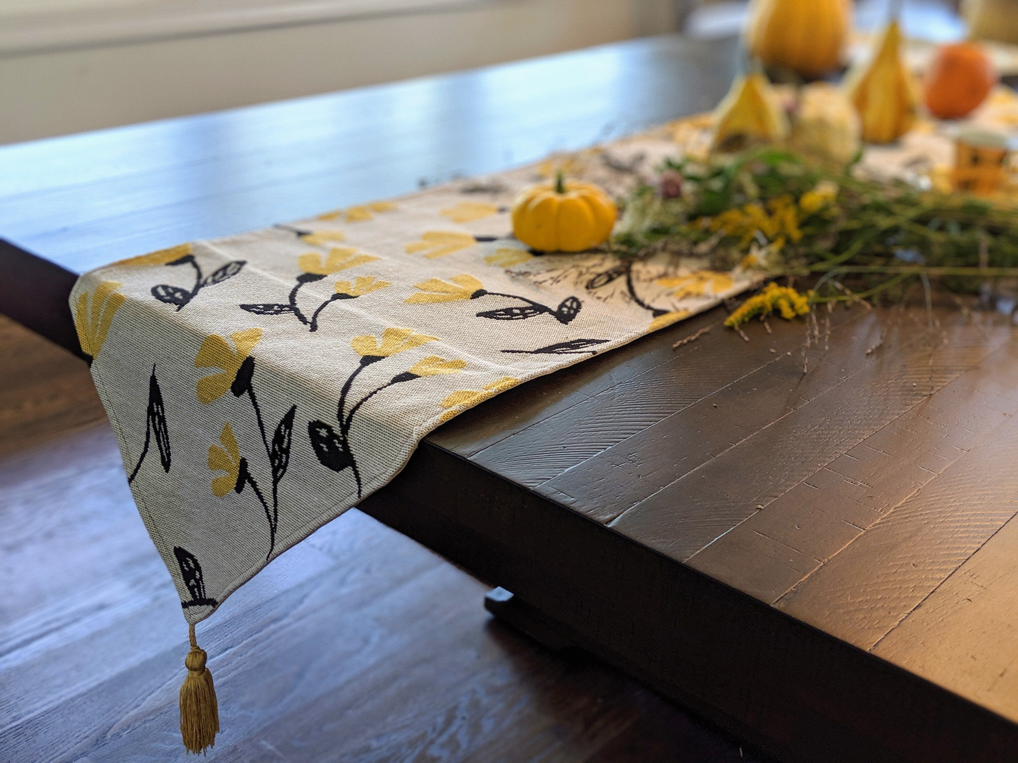 Yellow Fleur, Floral Garden, Woven Tapestry Dining Table Runner - Image 9
