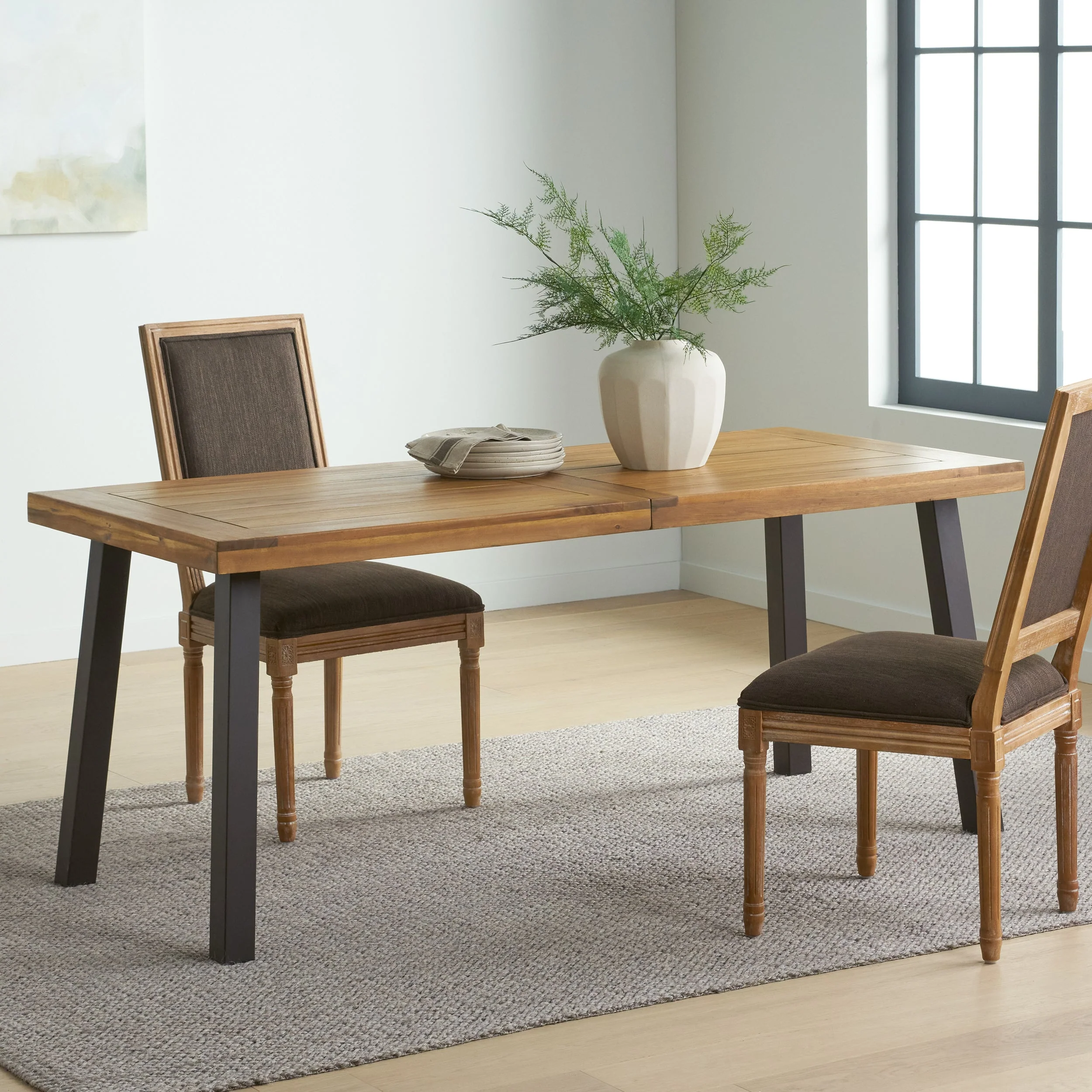 Della Acacia Wood Dining Table with Rustic Metal, Brown, Grey - Image 7