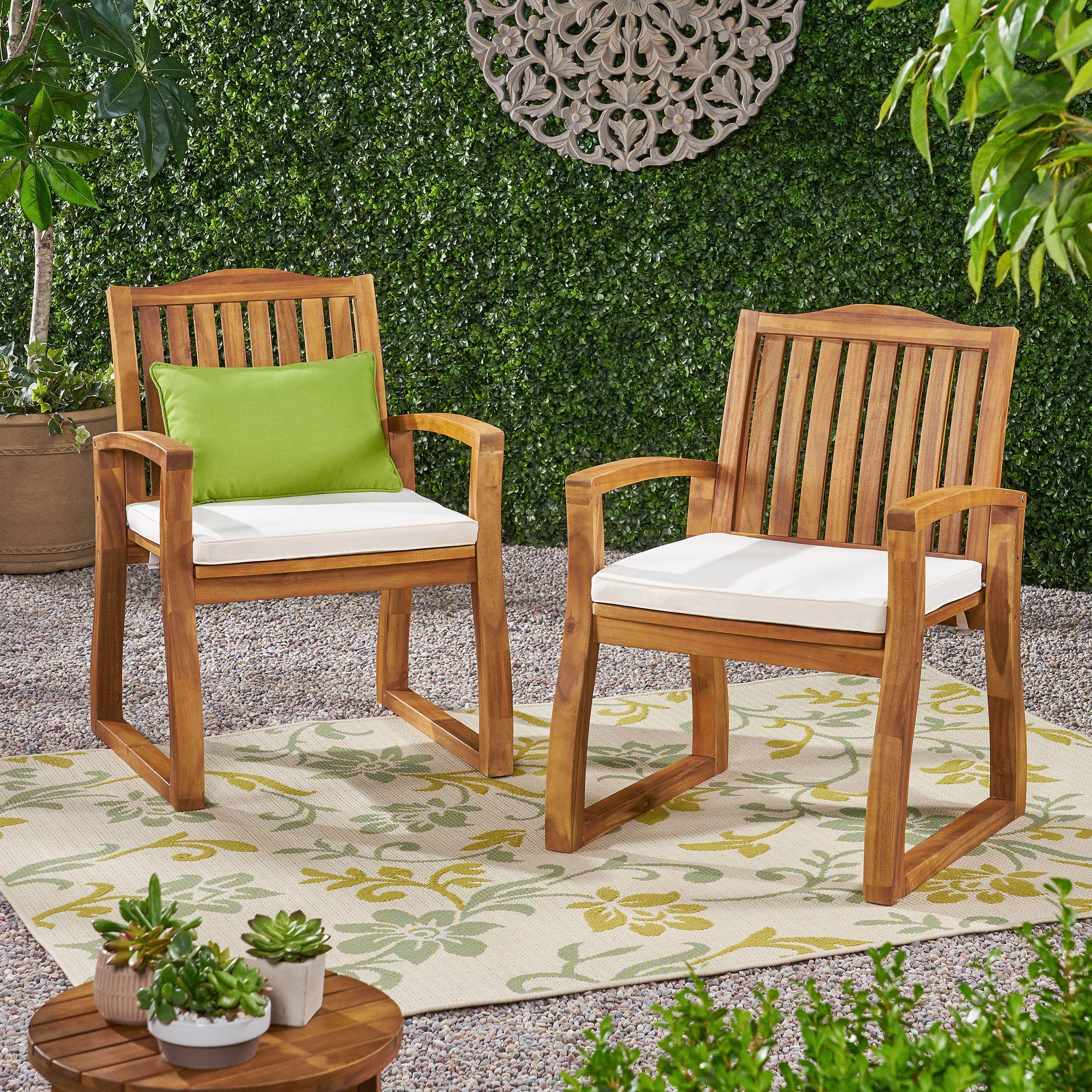 Set of 2 Outdoor Dining Chairs, Cream - Image 4