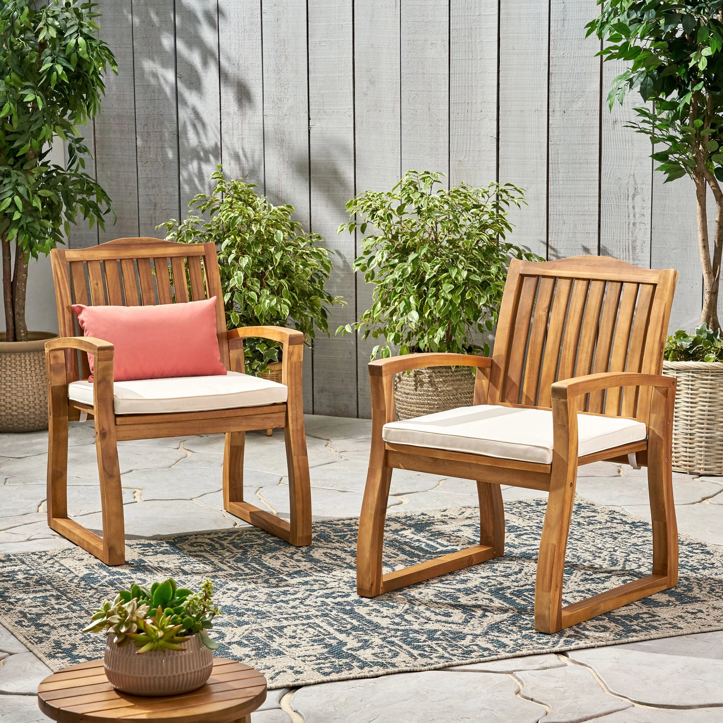Set of 2 Outdoor Dining Chairs, Cream - Image 7