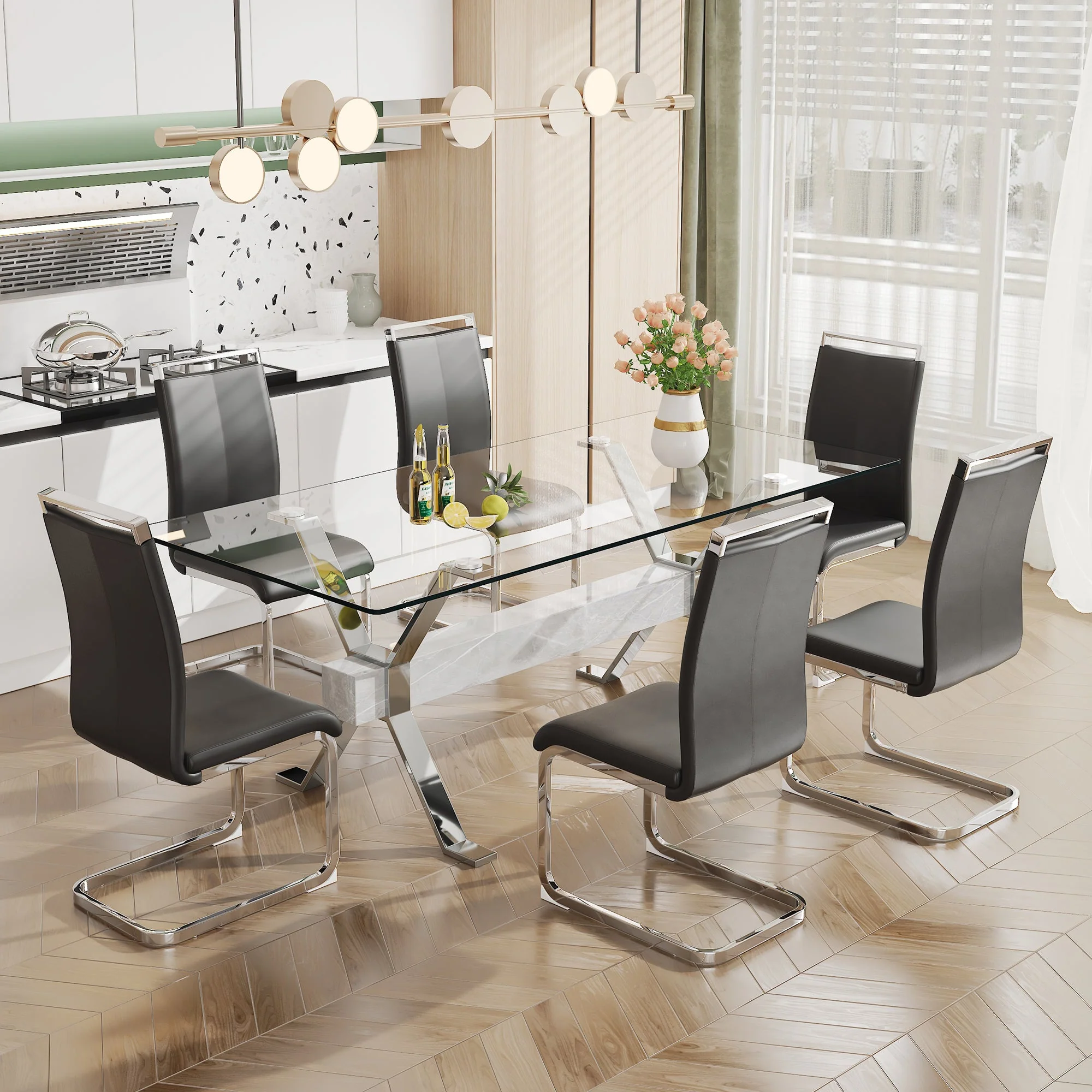 Modern Tempered Glass Dining Table 79 ''x39'' x 30 '' 1105 - Image 11