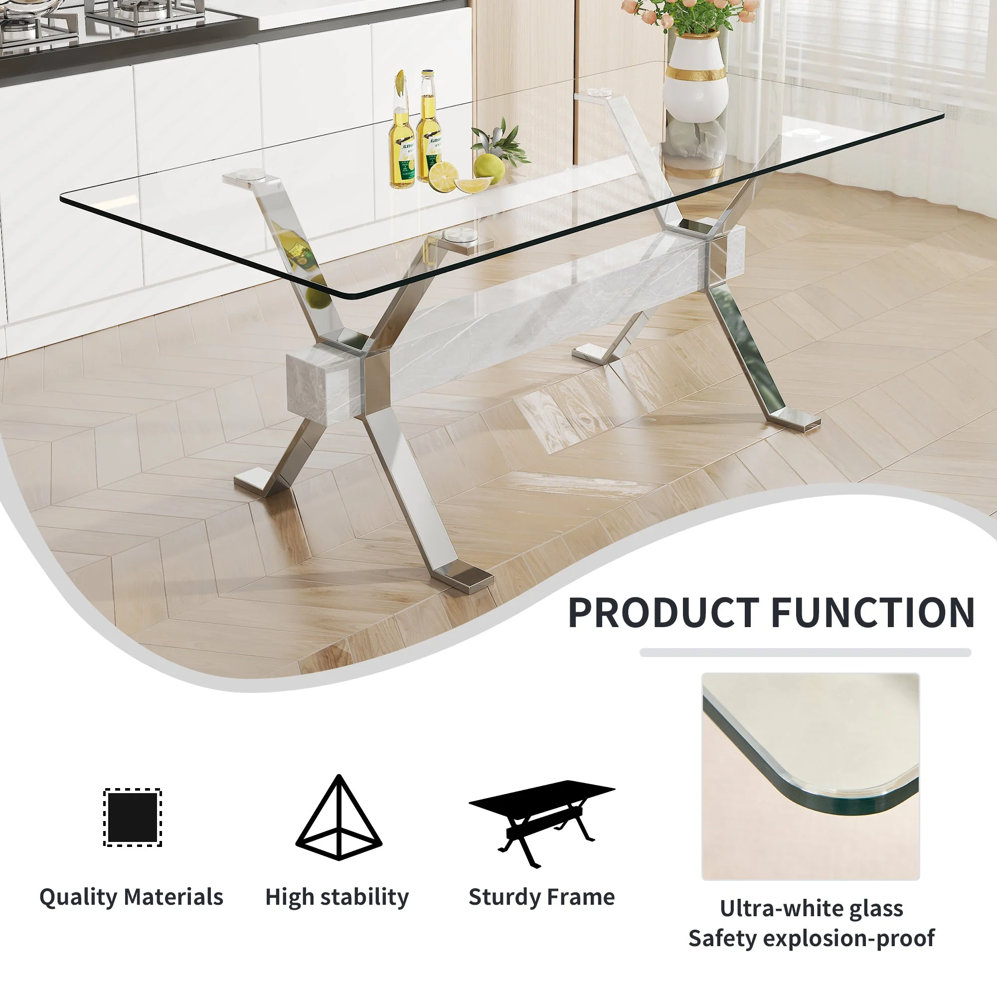 Modern Tempered Glass Dining Table 79 ''x39'' x 30 '' 1105 - Image 13