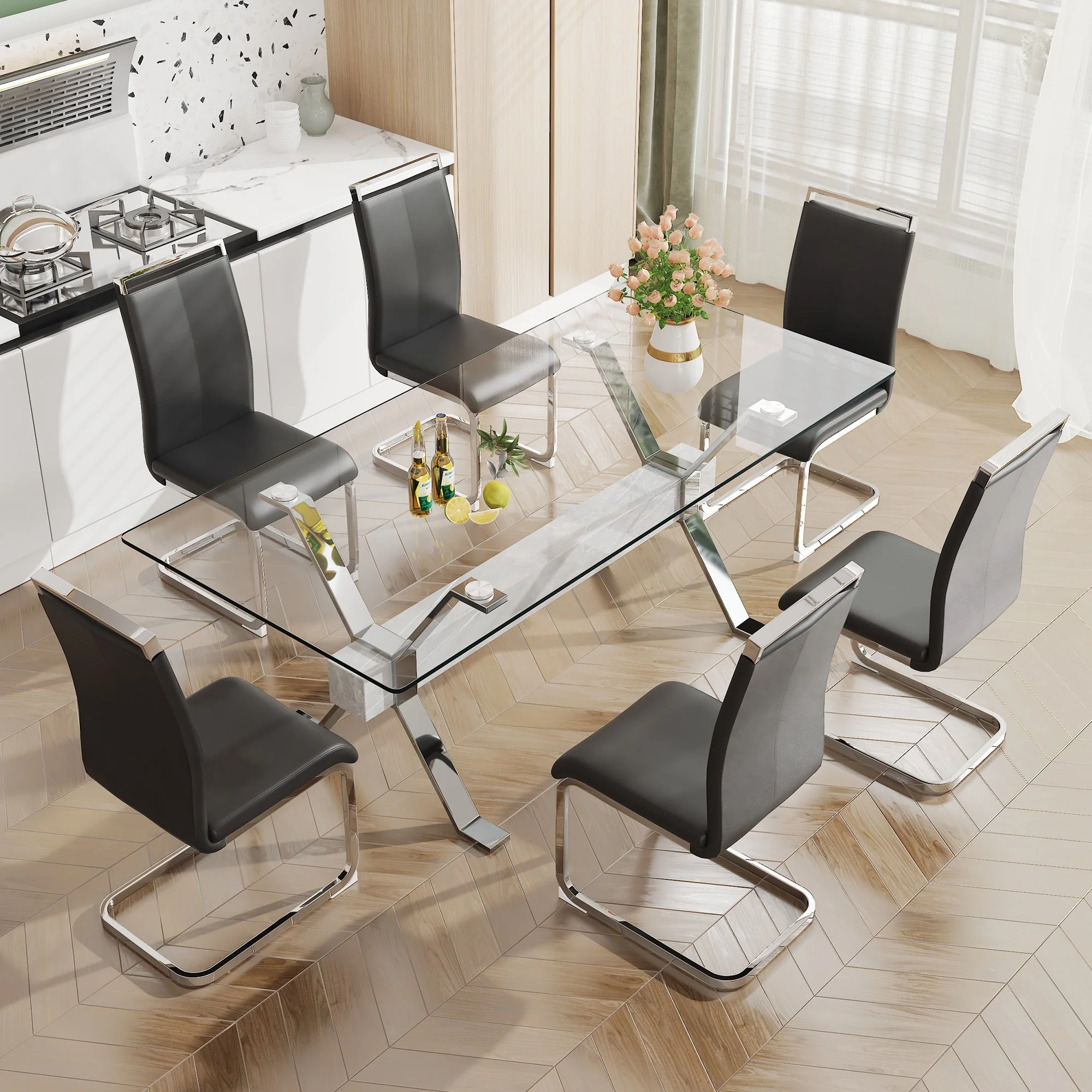 Modern Tempered Glass Dining Table 79 ''x39'' x 30 '' 1105 - Image 15