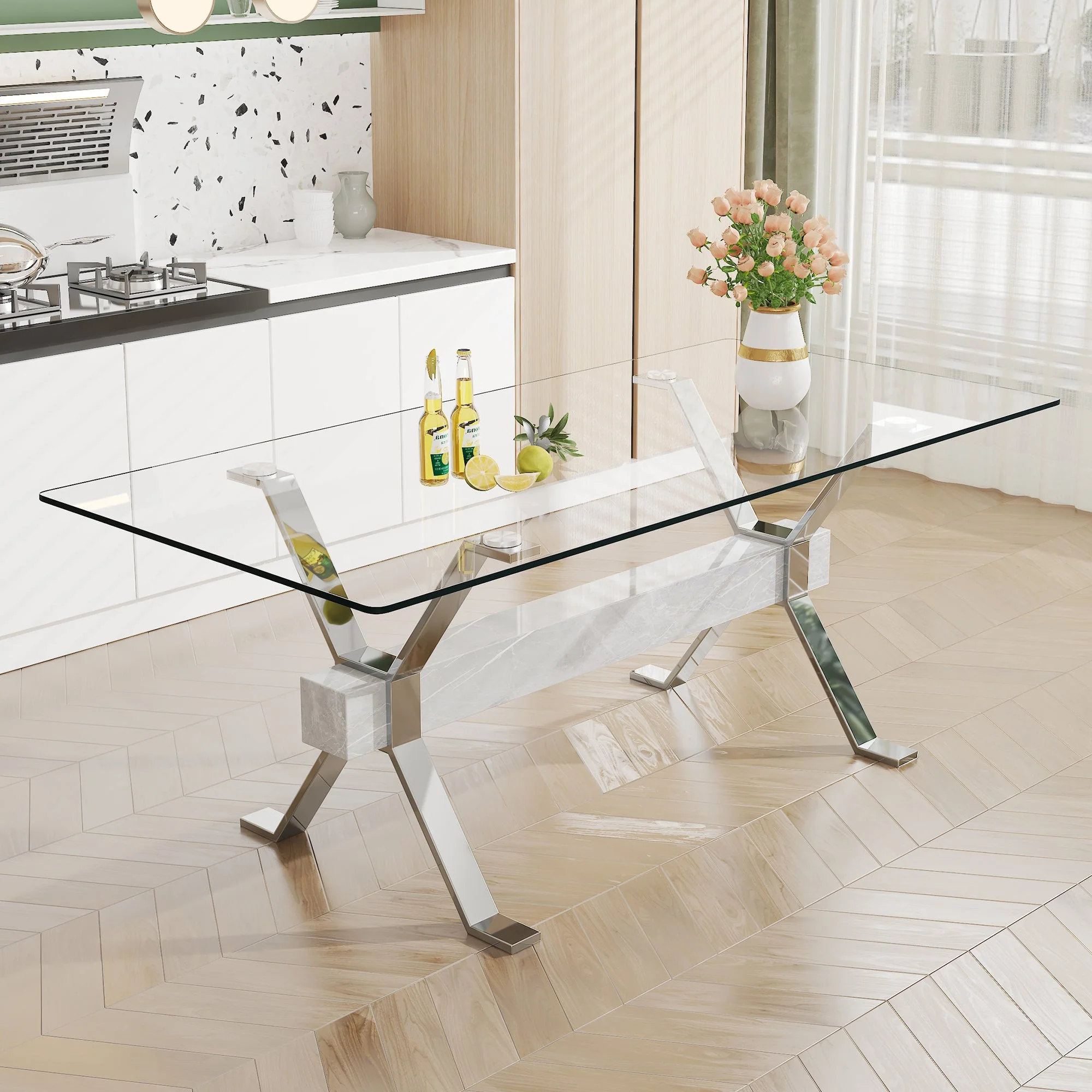 Modern Tempered Glass Dining Table 79 ''x39'' x 30 '' 1105 - Image 16