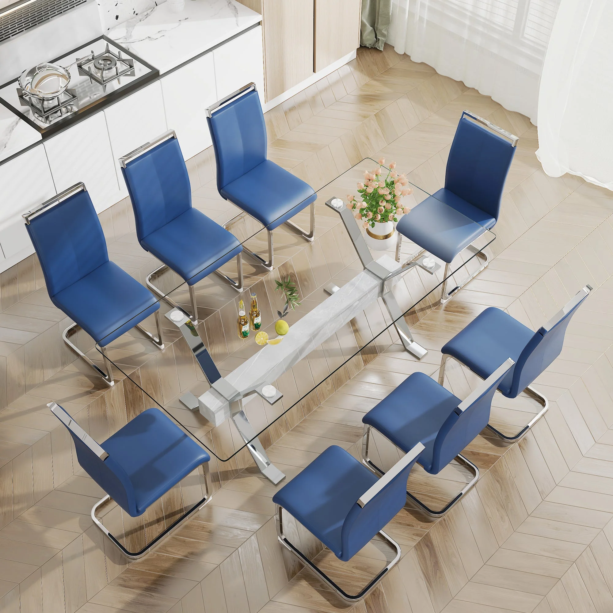 Modern Tempered Glass Dining Table 79 ''x39'' x 30 '' 1105 - Image 20