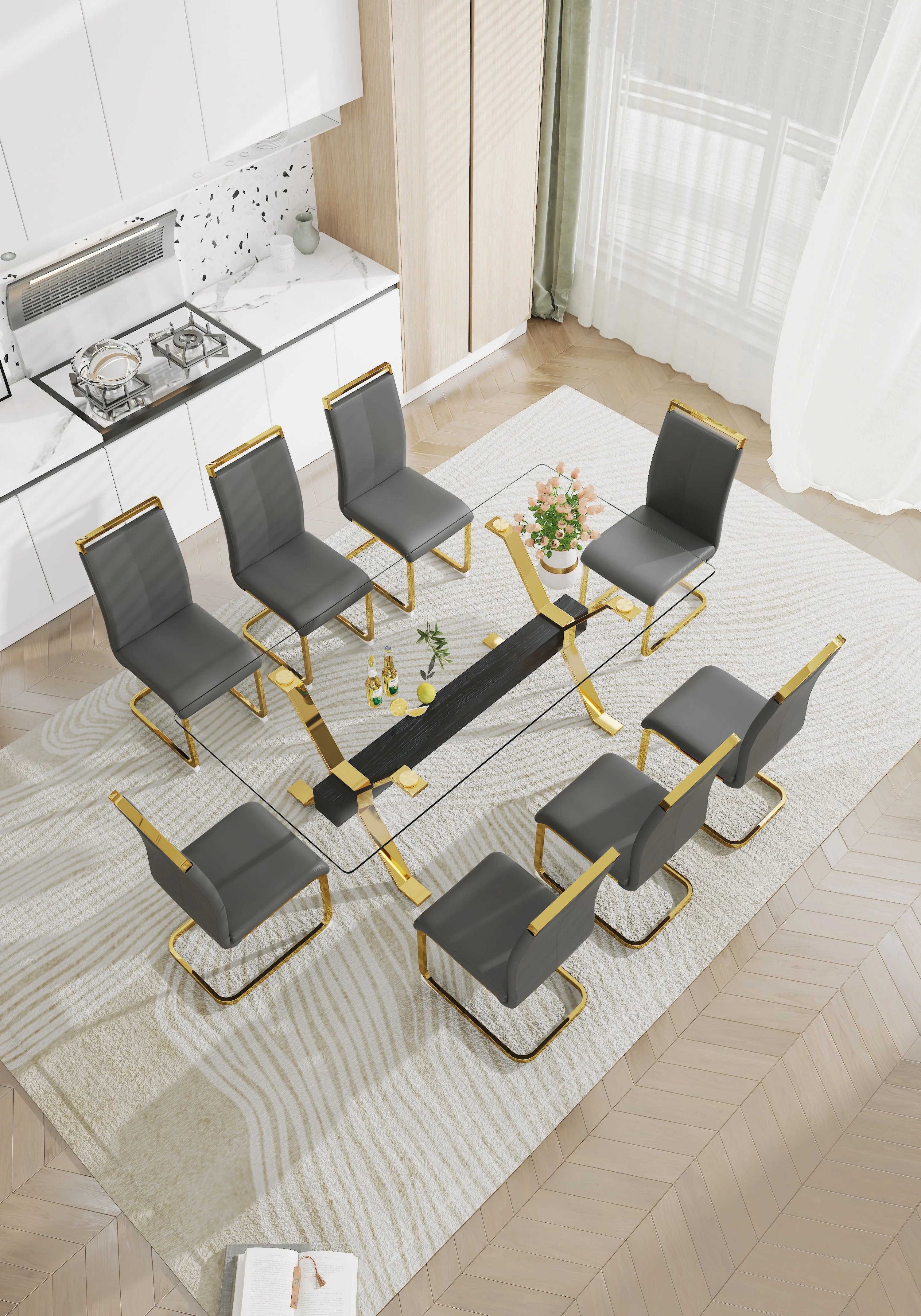 Modern Tempered Glass Dining Table - Image 4
