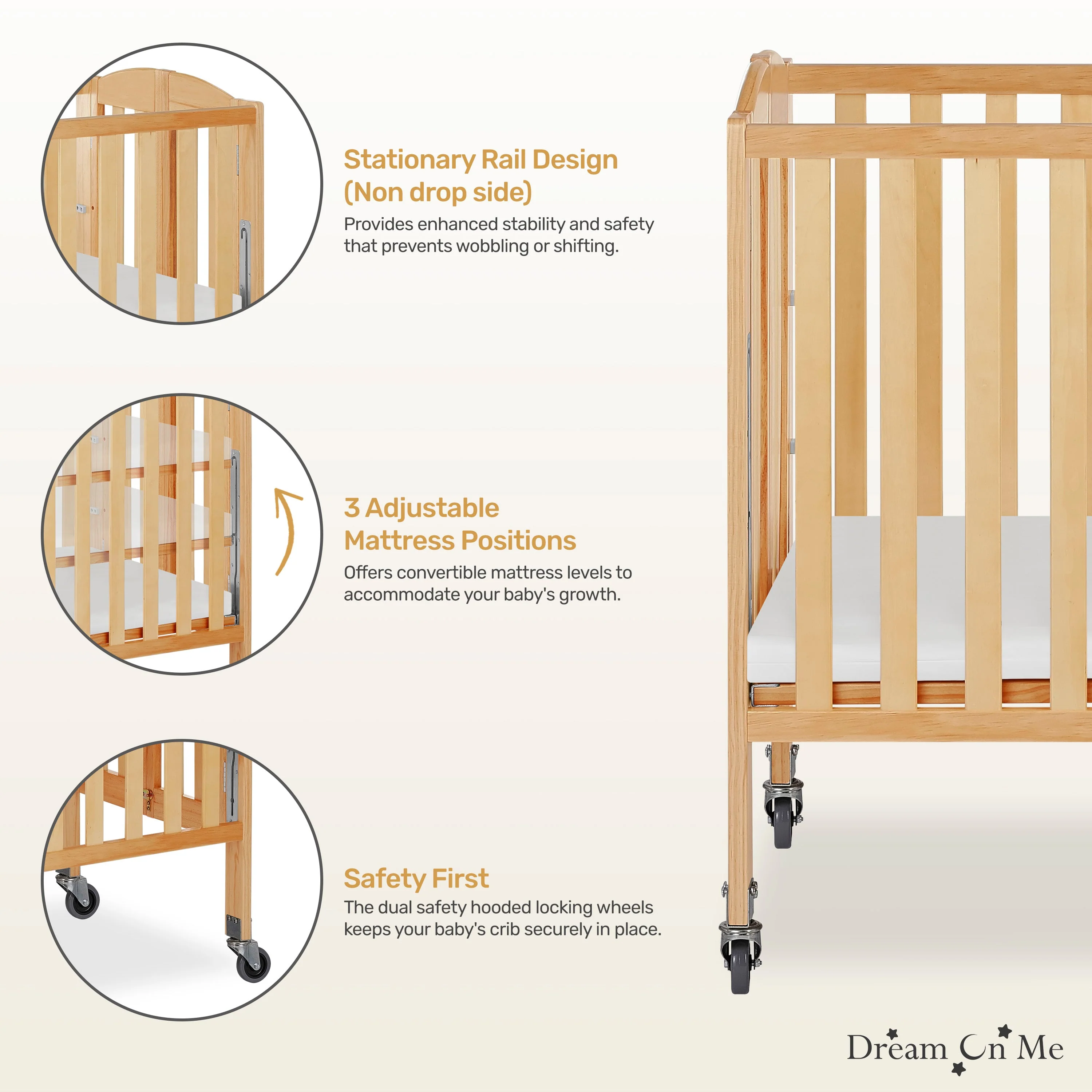 Dream On Me 3-in-1 Folding Portable Crib - Image 4