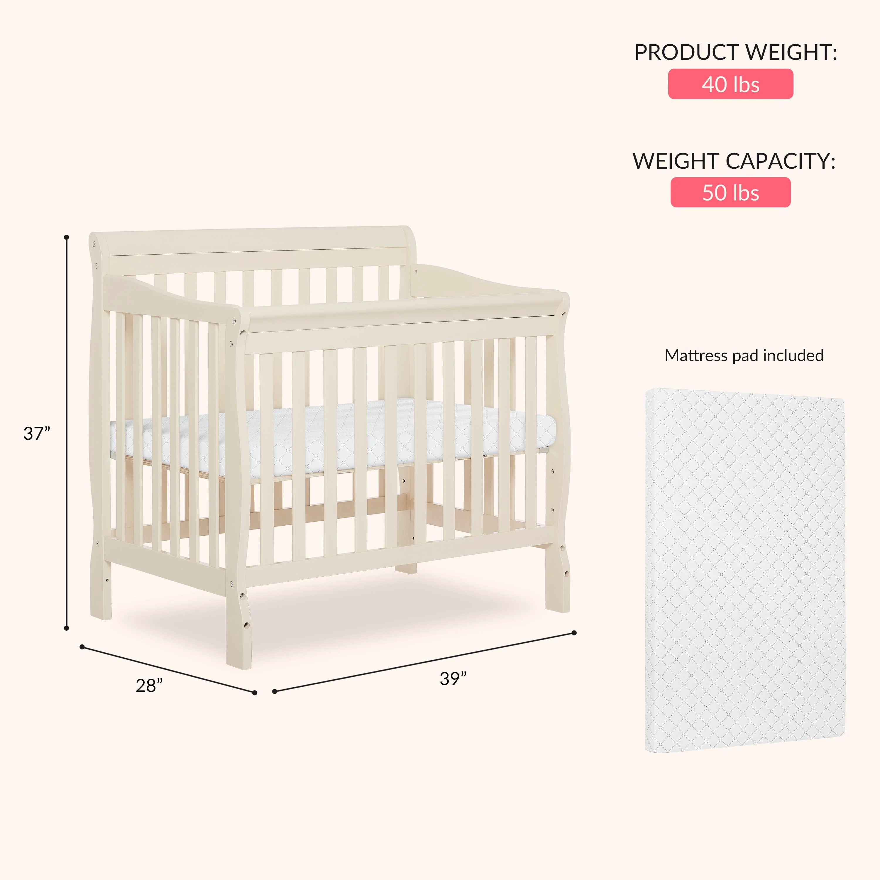 Dream On Me Aden Convertible 4-in-1 Mini Crib - Image 12