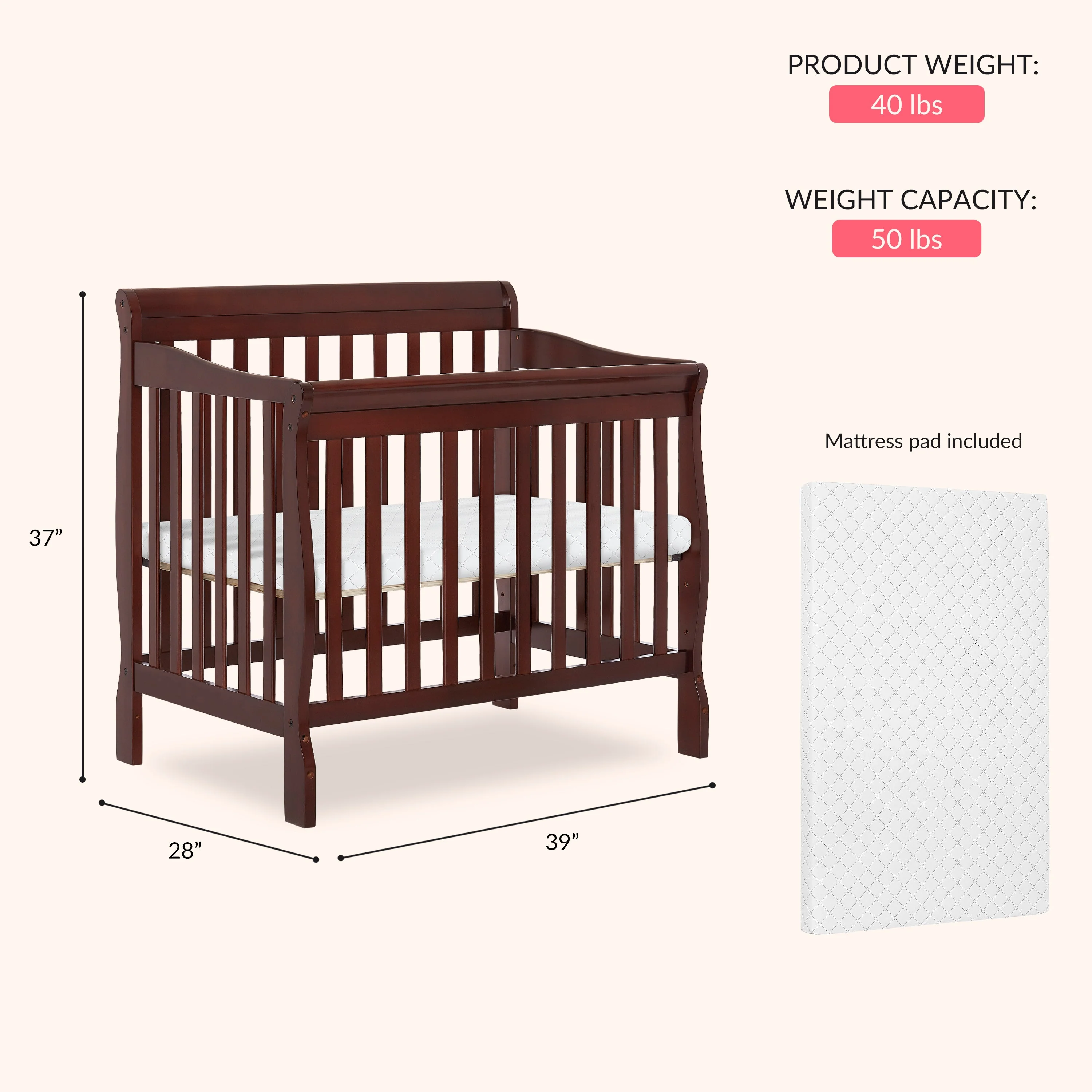 Dream On Me Aden Convertible 4-in-1 Mini Crib - Image 3