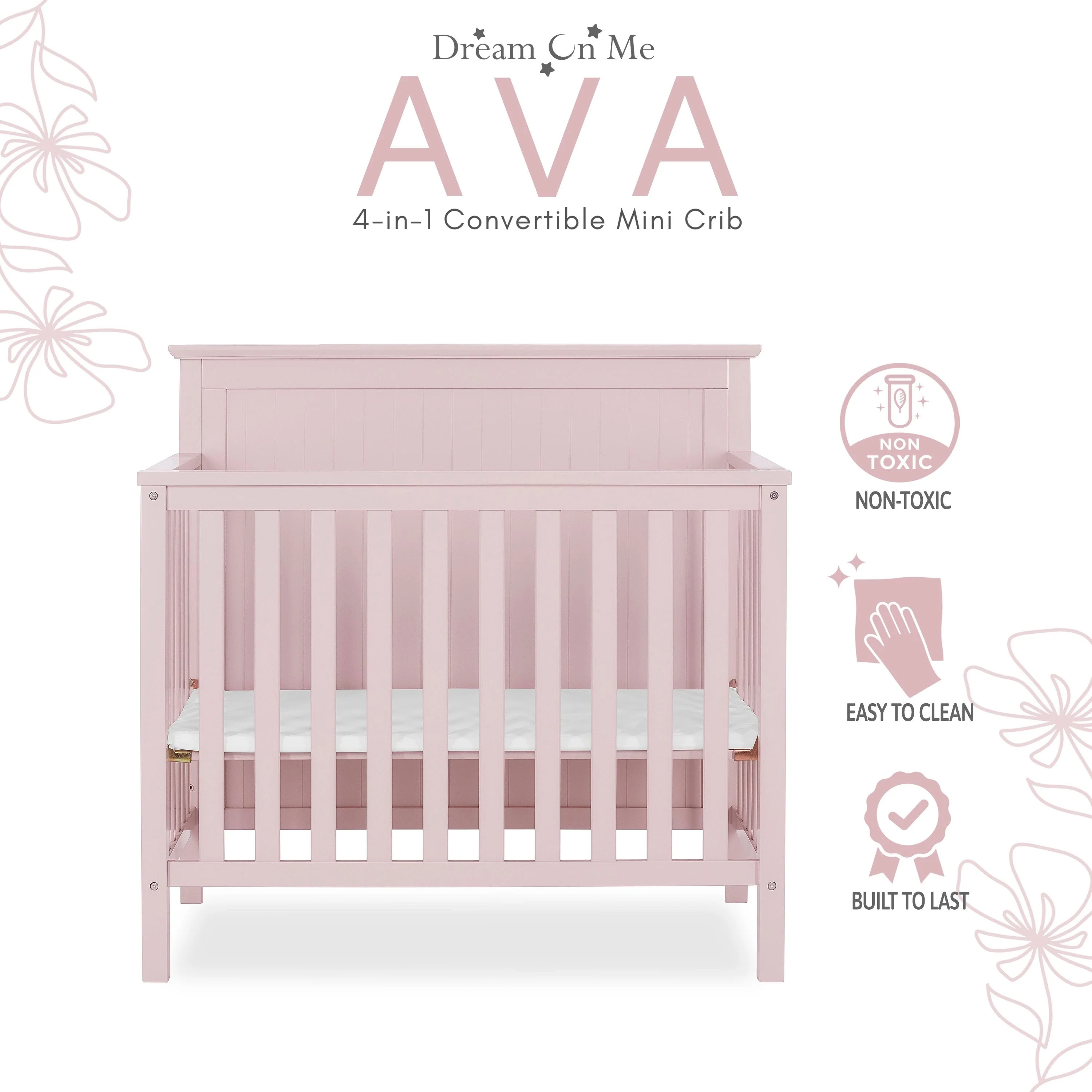 Dream On Me Ava 4-in-1 Convertible Mini Crib - Image 25