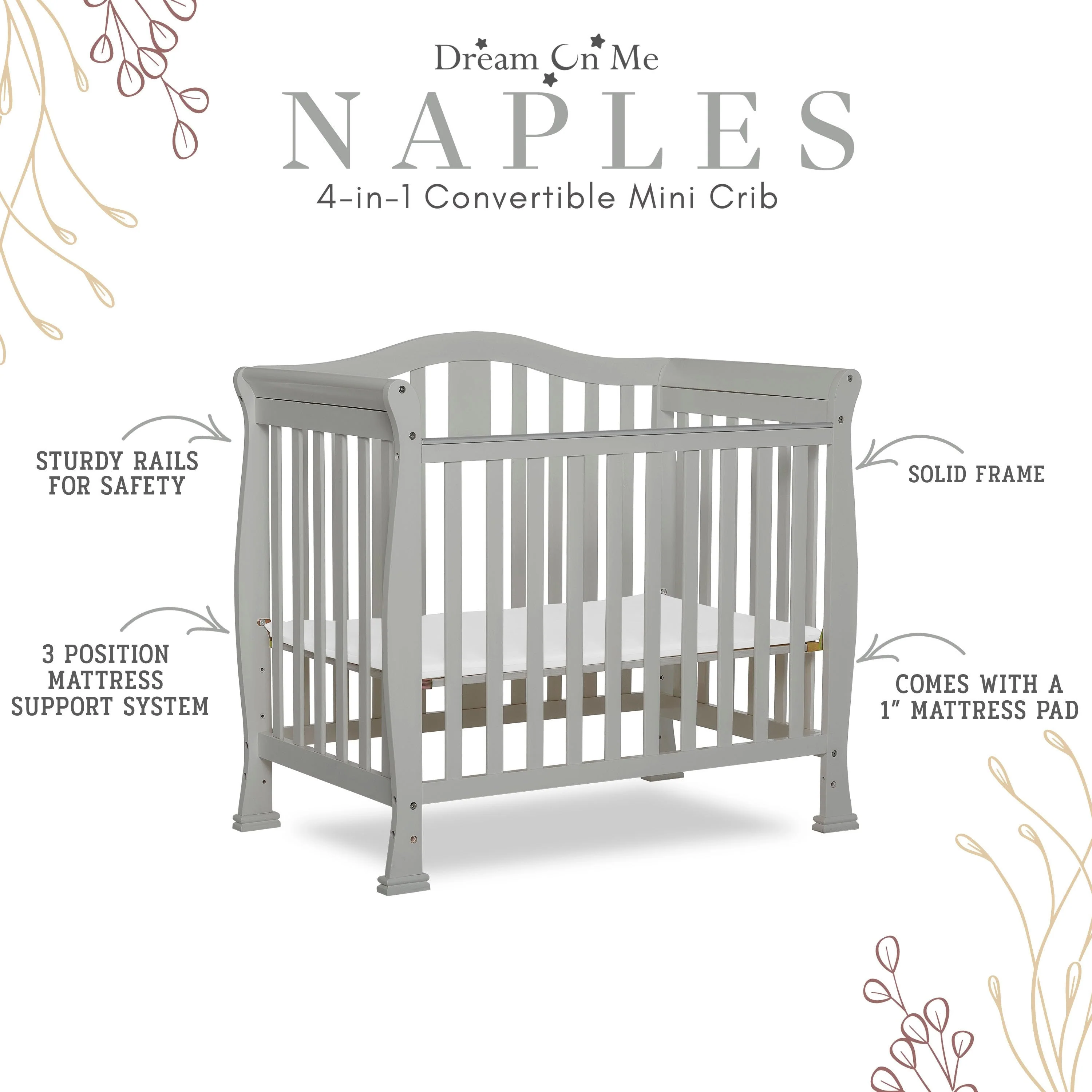 Dream On Me Naples 4-in-1 Convertible Mini Crib - Image 44