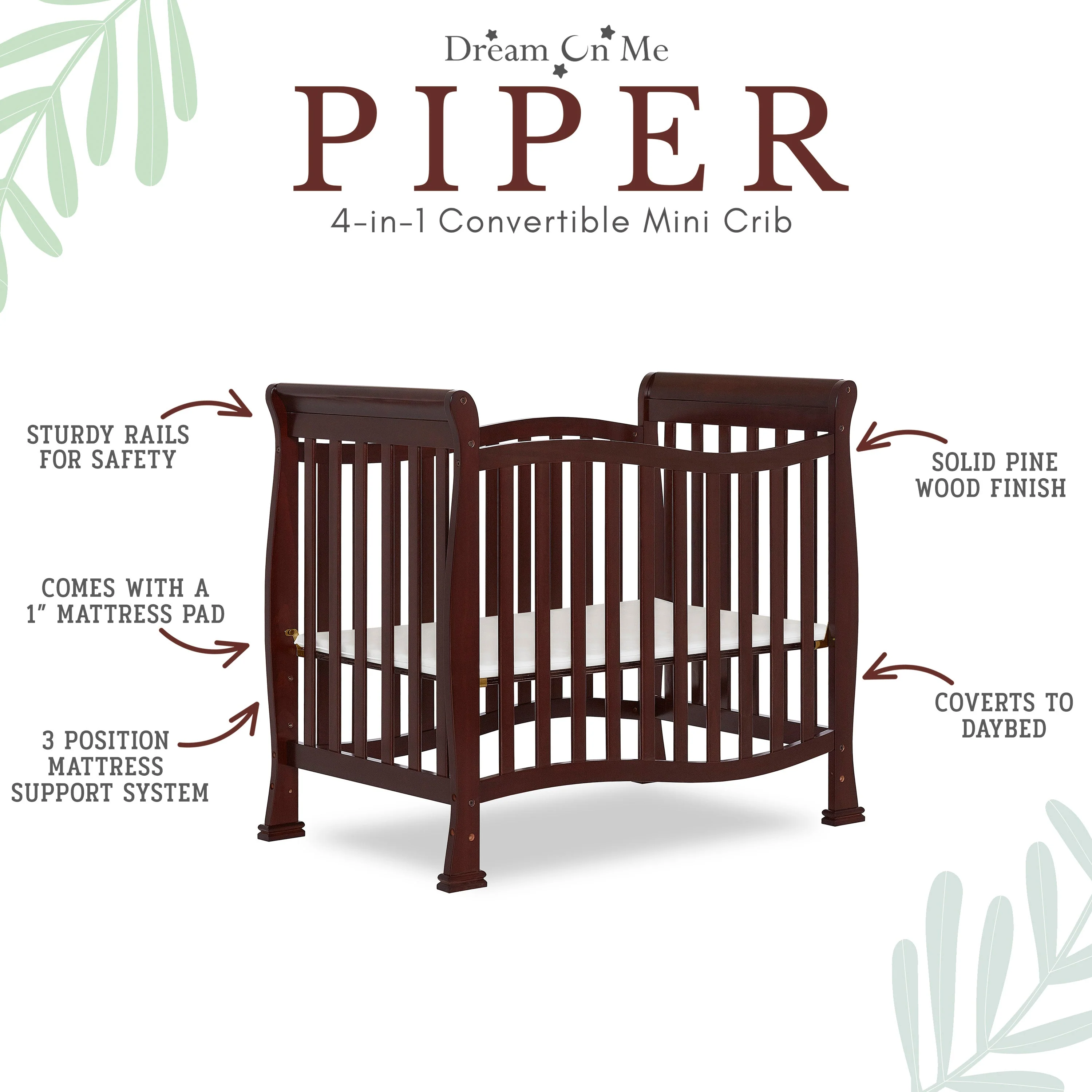 Dream On Me Piper 4-in-1 Convertible Mini Crib - Image 3