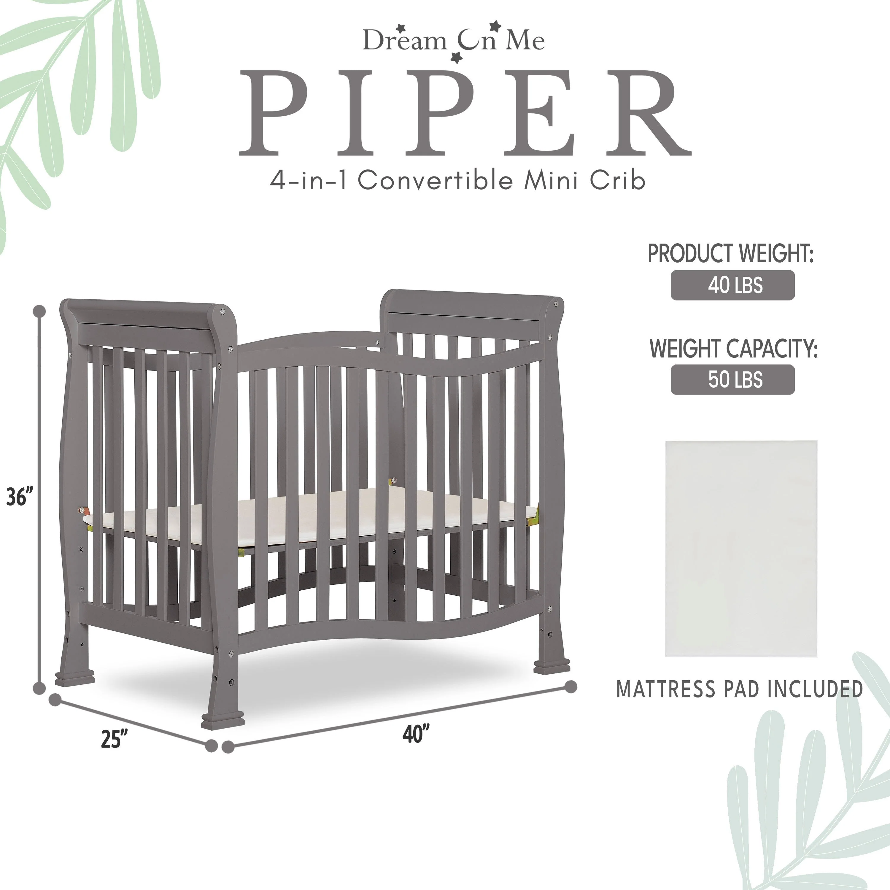 Dream On Me Piper 4-in-1 Convertible Mini Crib - Image 45