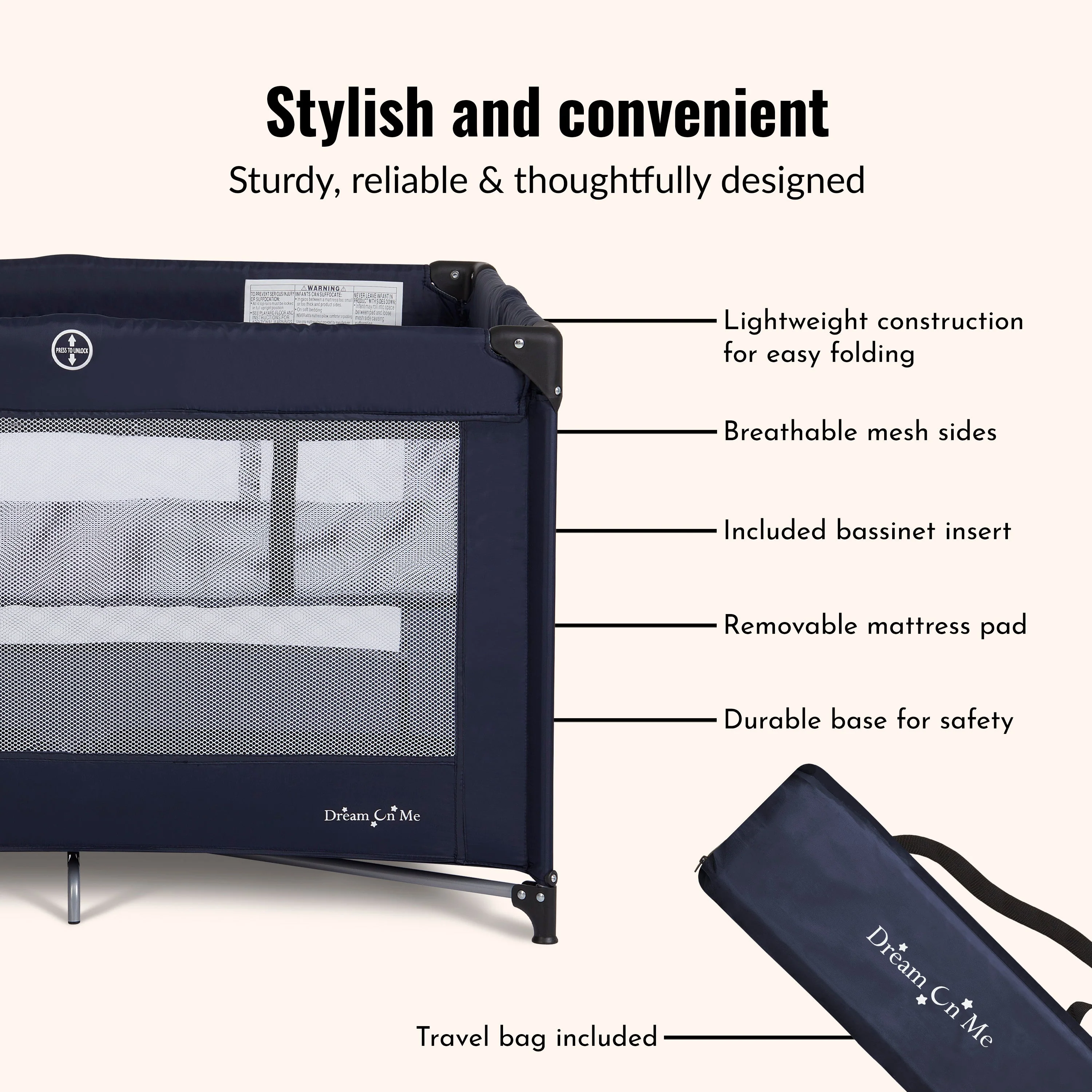 Dream On Me Zazzy Portable Play yard with Bassinet - Image 12
