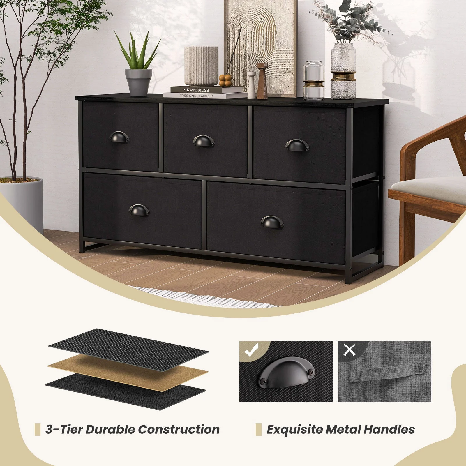 Dresser with 5 Foldable Cloth Storage Cubes - Black - Image 7