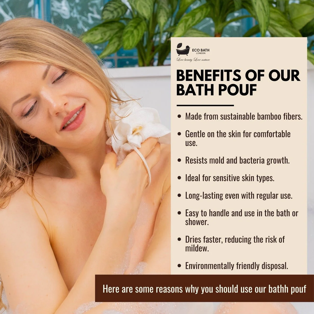 Eco Bath London Bamboo Bath Puff - Soft Body Scrubber Bath Sponge - Image 3
