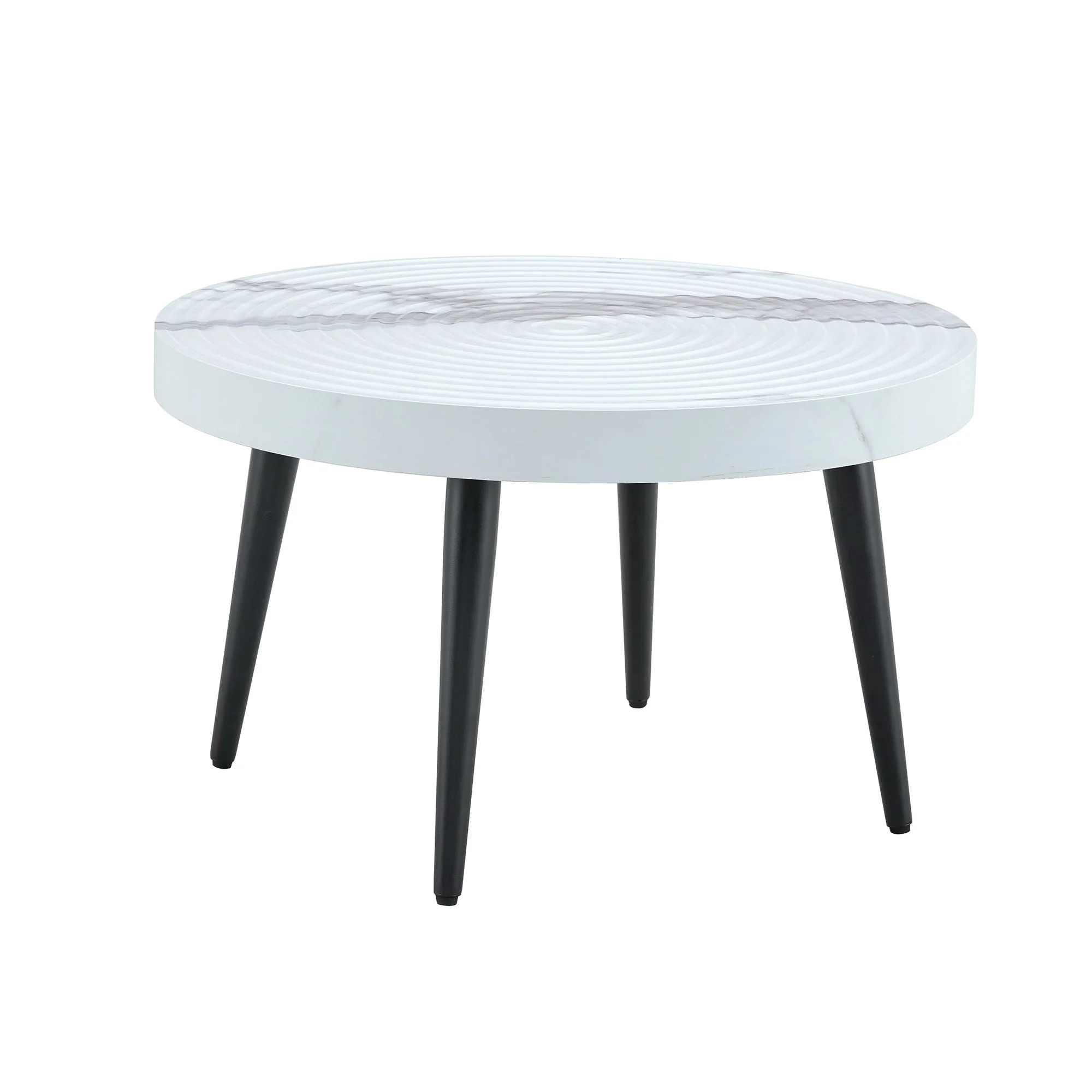 White Marble Pattern Round Coffee Table - Black Sprayed Metal Leg - Image 20