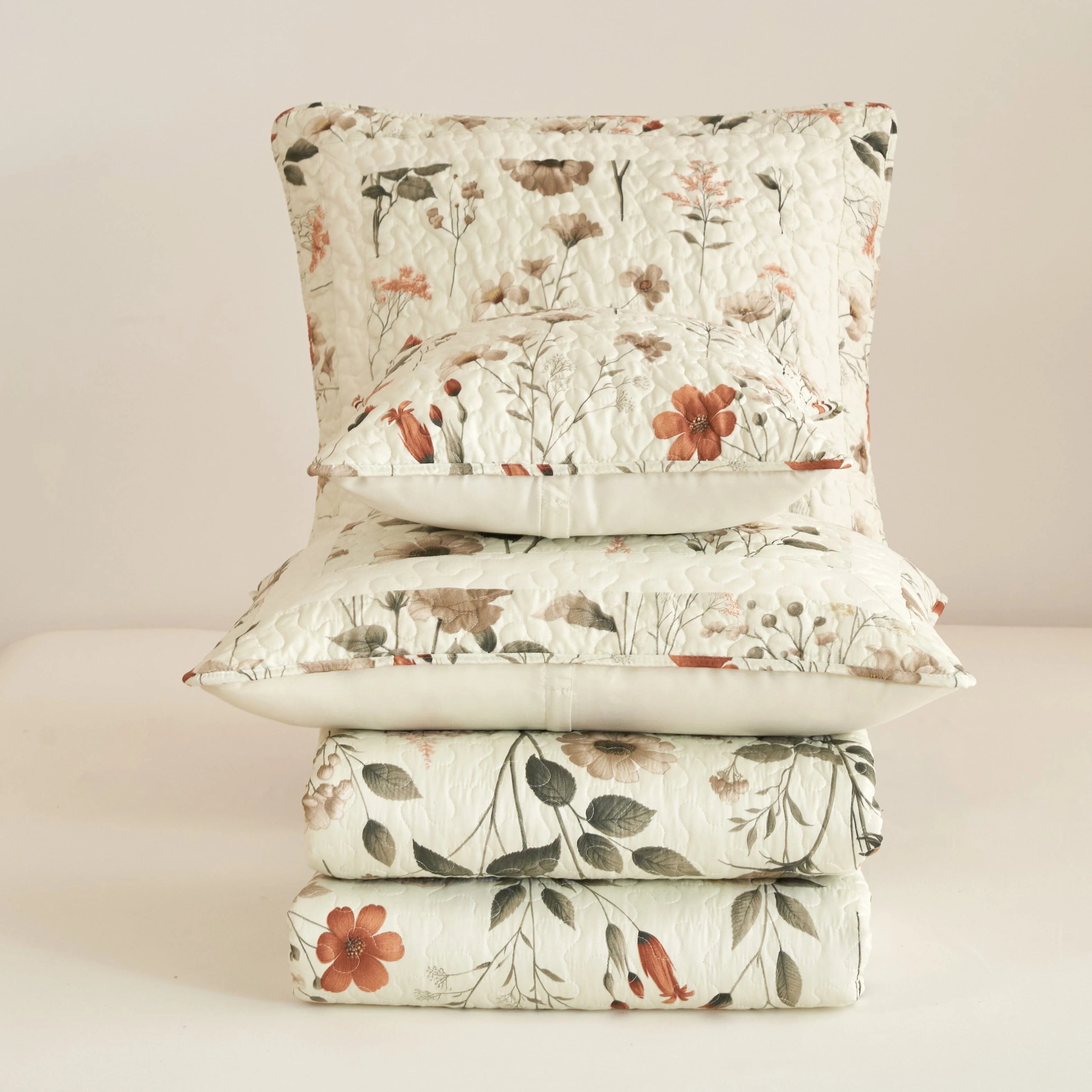 Enchanted Meadow Throw Pillow Euro Cover - Floral Design in Beige, Rose, and Soft Green - Image 3