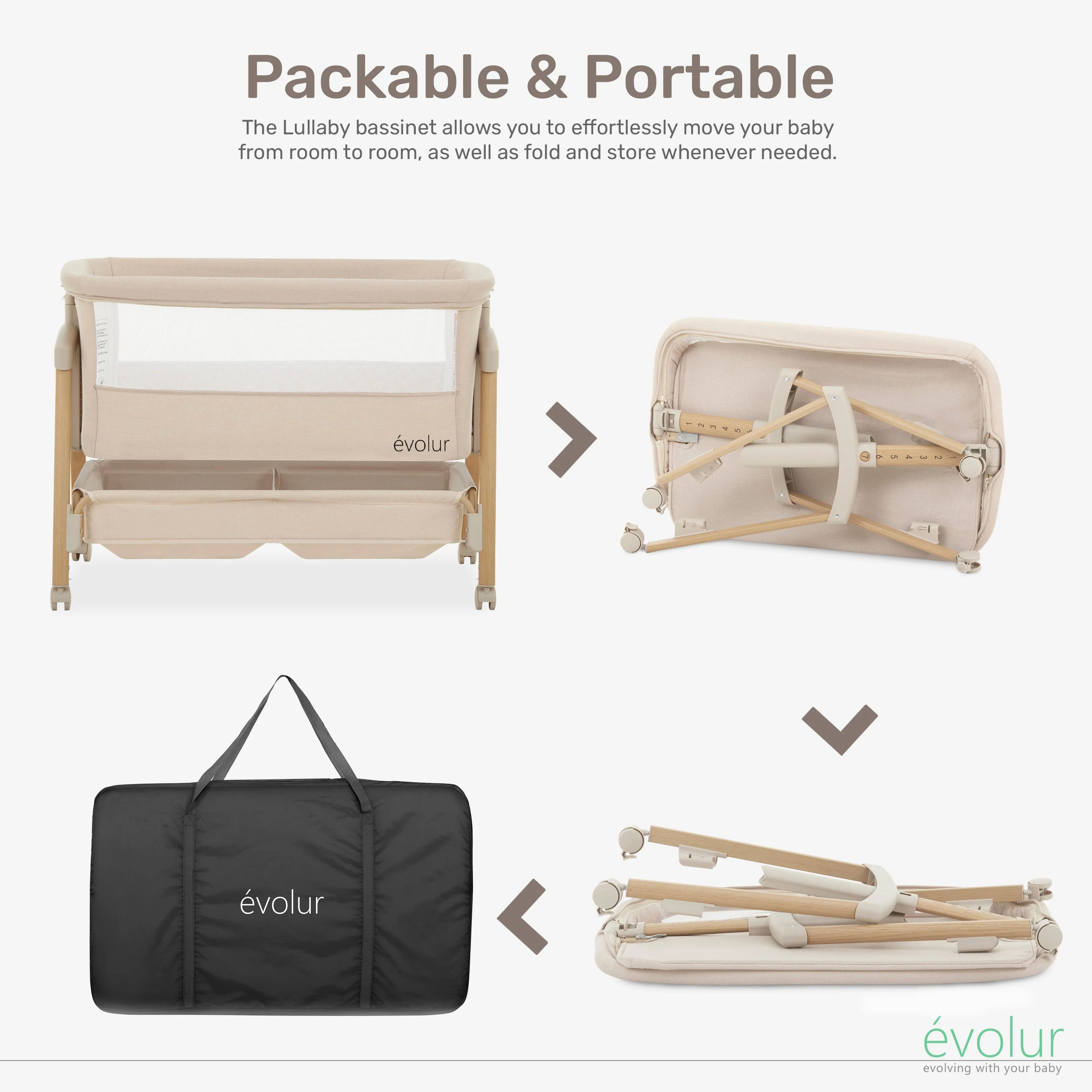 Evolur Lullaby Portable Bassinet with wheels - Image 11