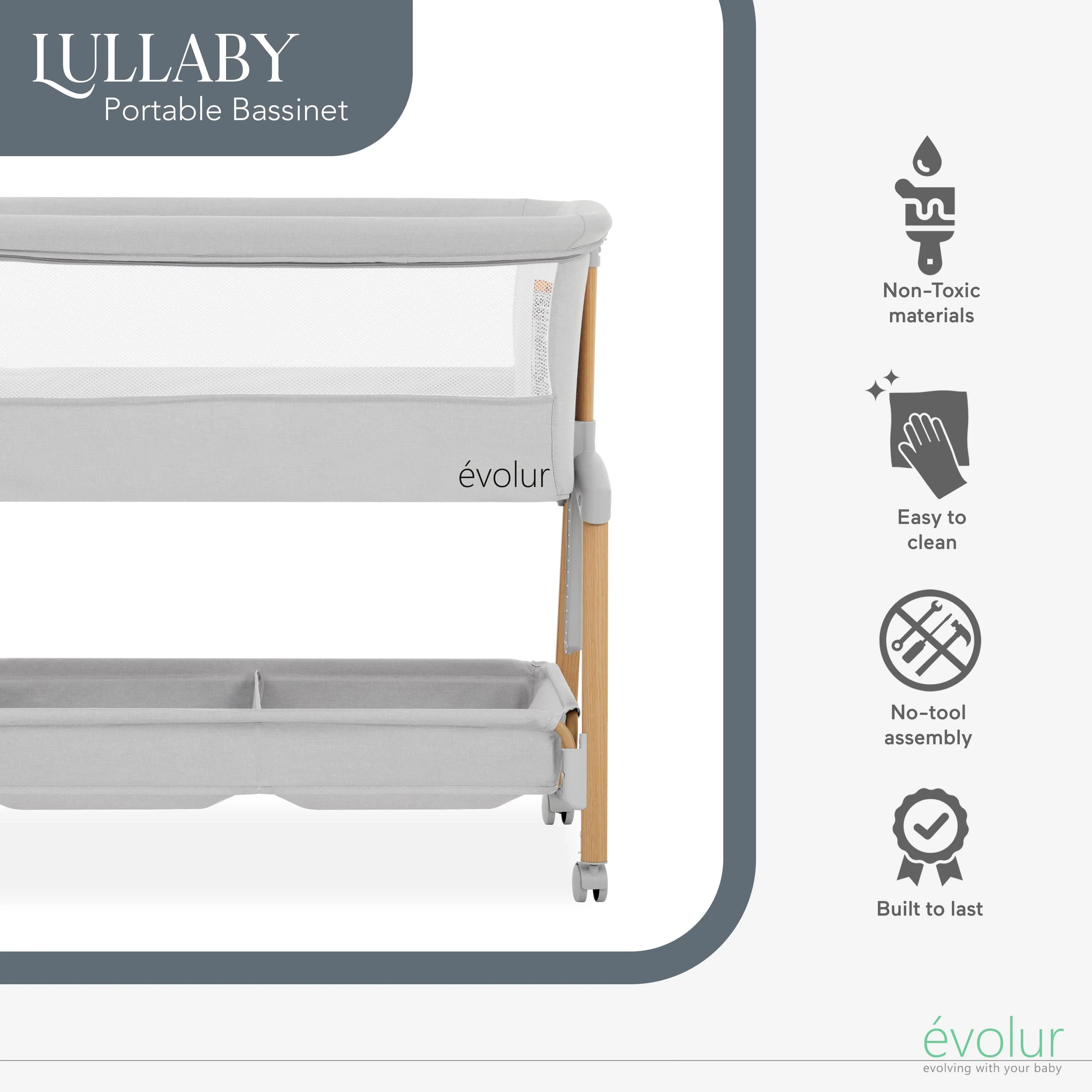 Evolur Lullaby Portable Bassinet with wheels - Image 5