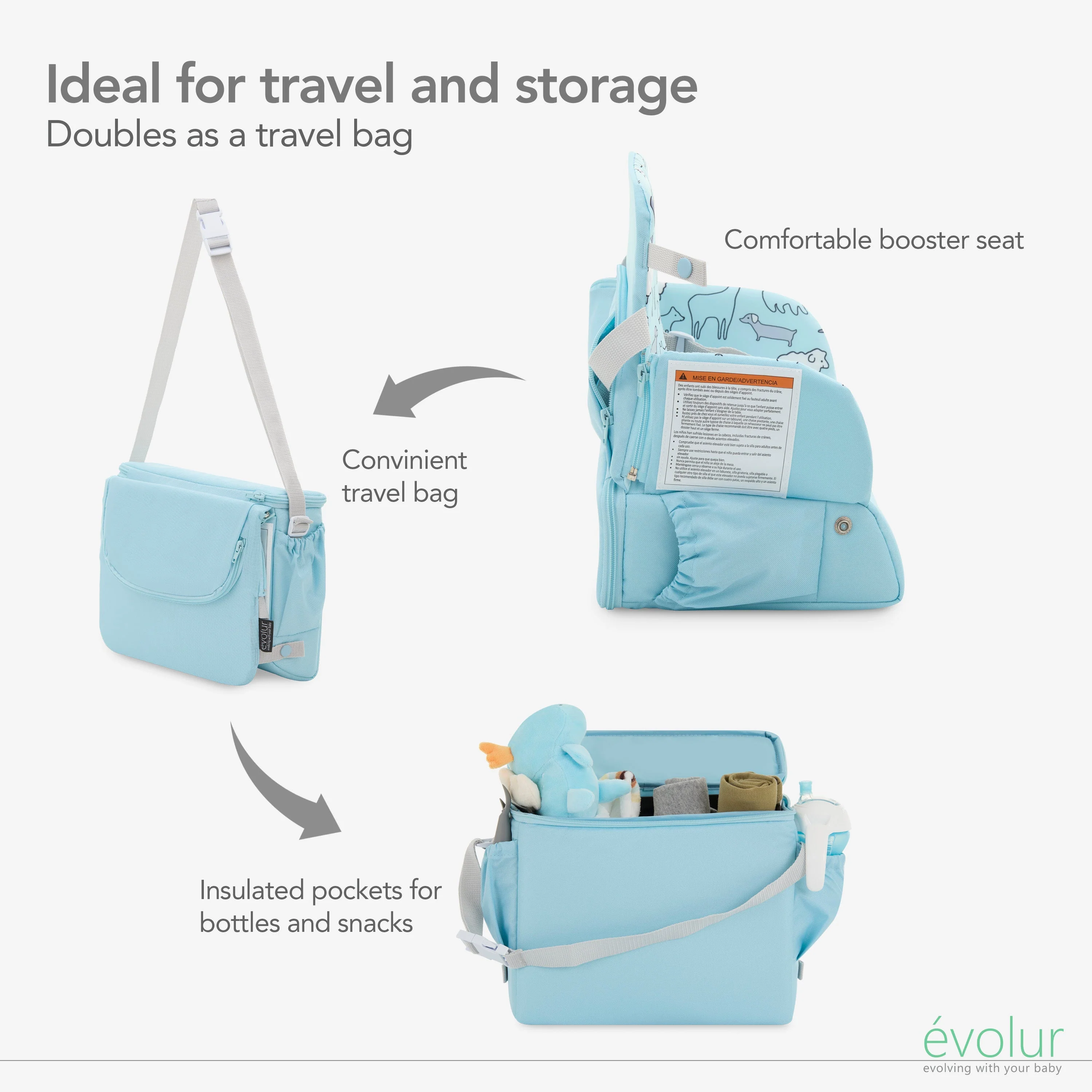 Evolur Snug Packsack 2-in-1 Portable Booster Seat and Travel Bag - Image 19