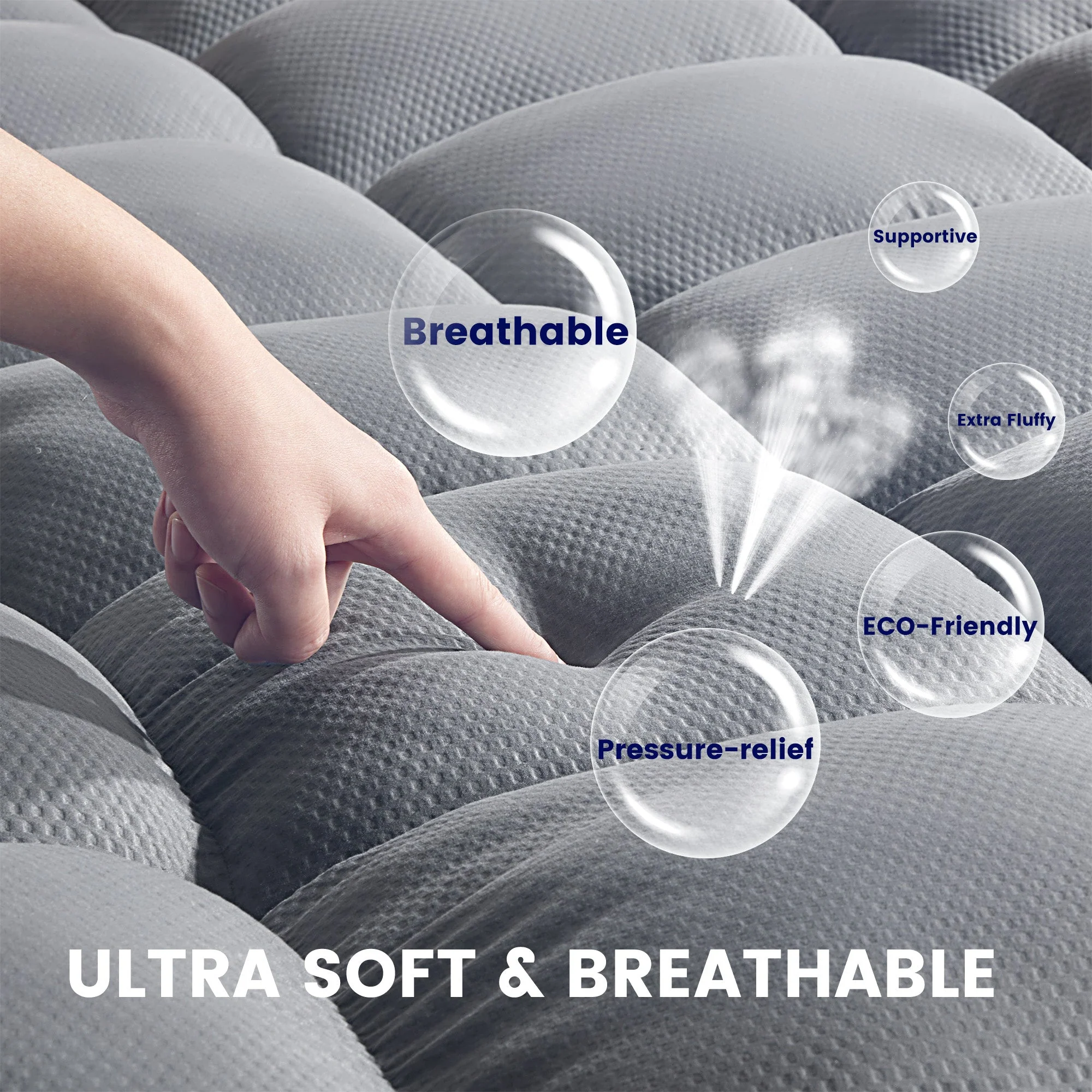 Extra Fluffy Mattress Pad Deep Pockets - Grey - Image 2