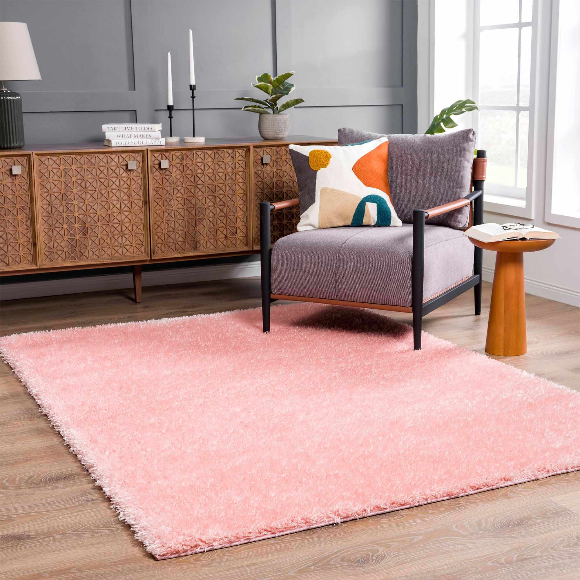 Faina Solid Pink Shag Washable Area Rug - Image 11