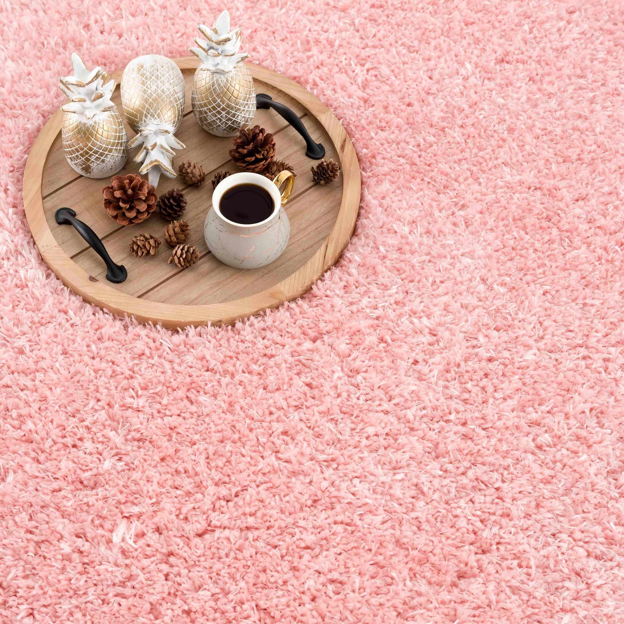 Faina Solid Pink Shag Washable Area Rug - Image 12