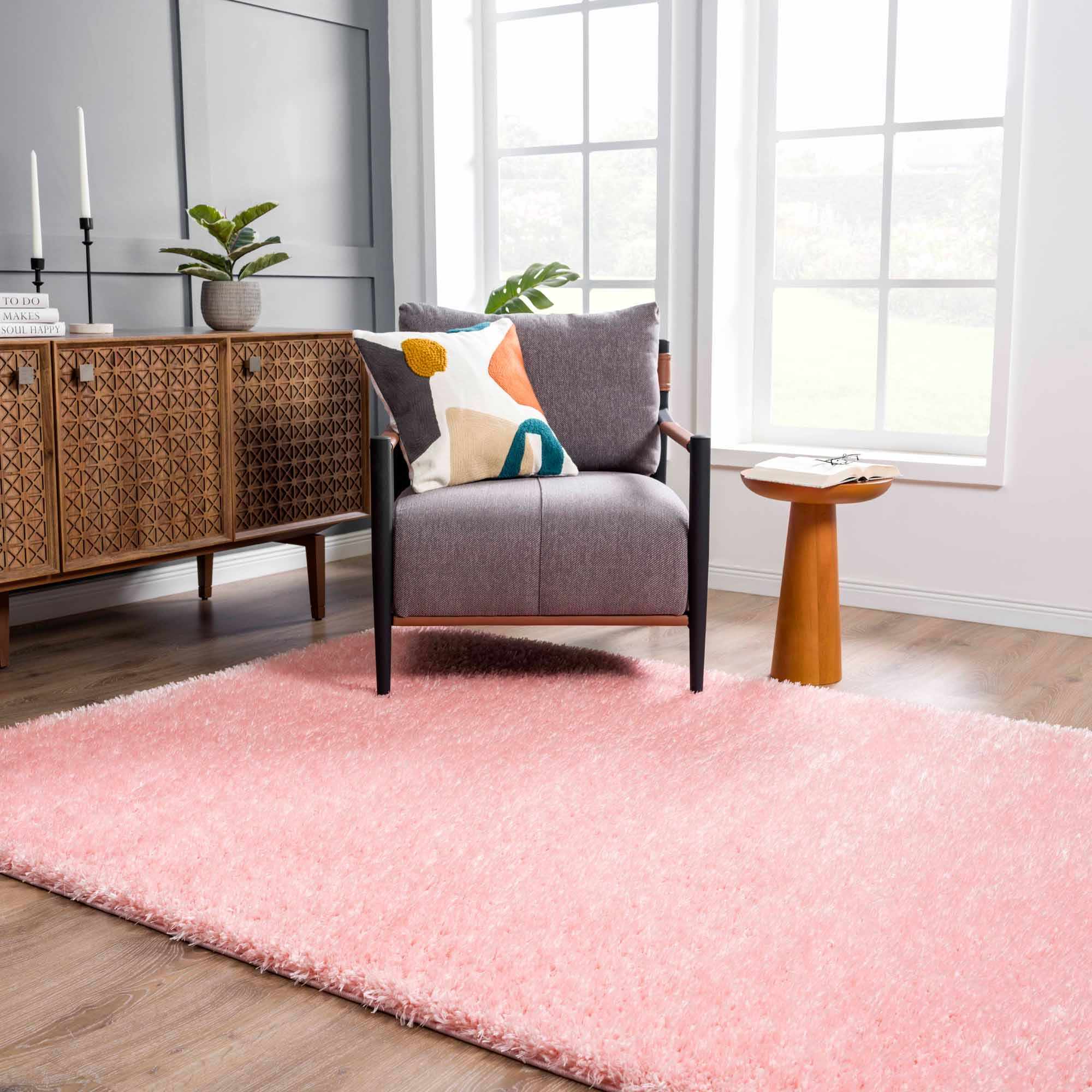 Faina Solid Pink Shag Washable Area Rug - Image 14