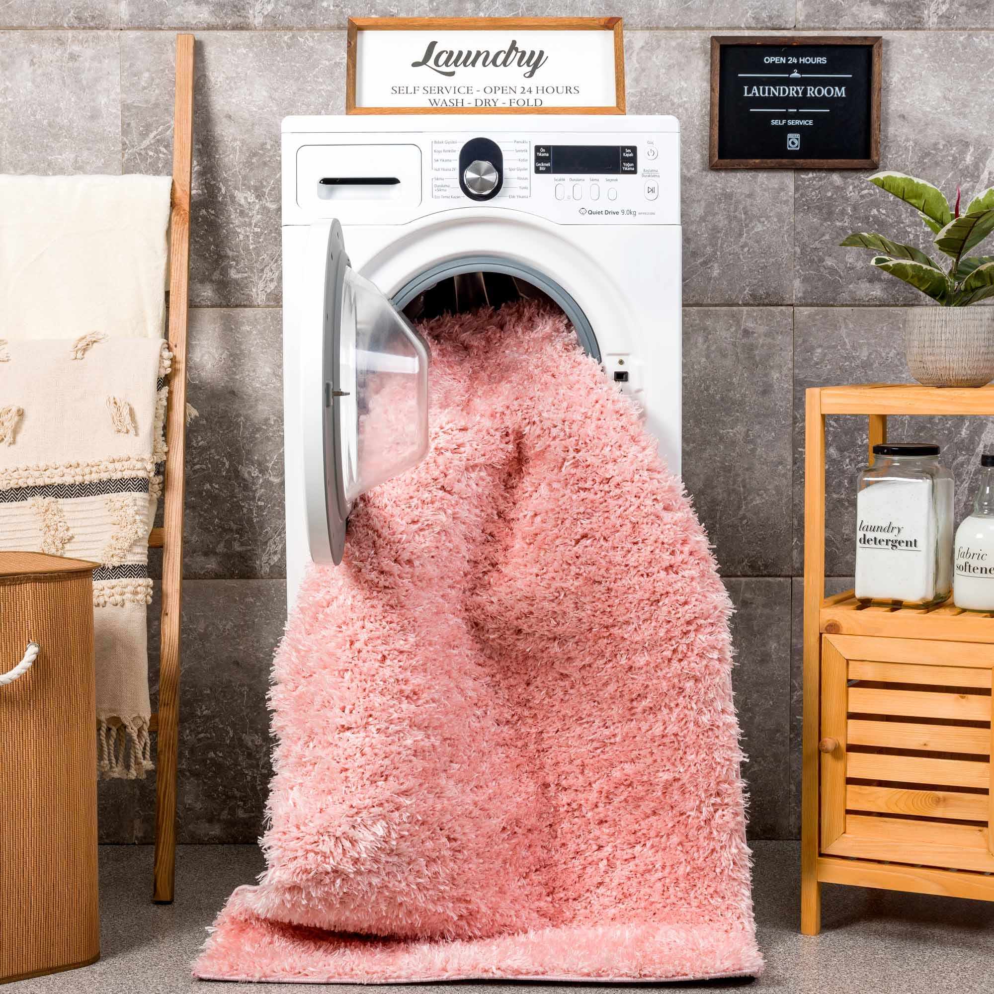 Faina Solid Pink Shag Washable Area Rug - Image 5