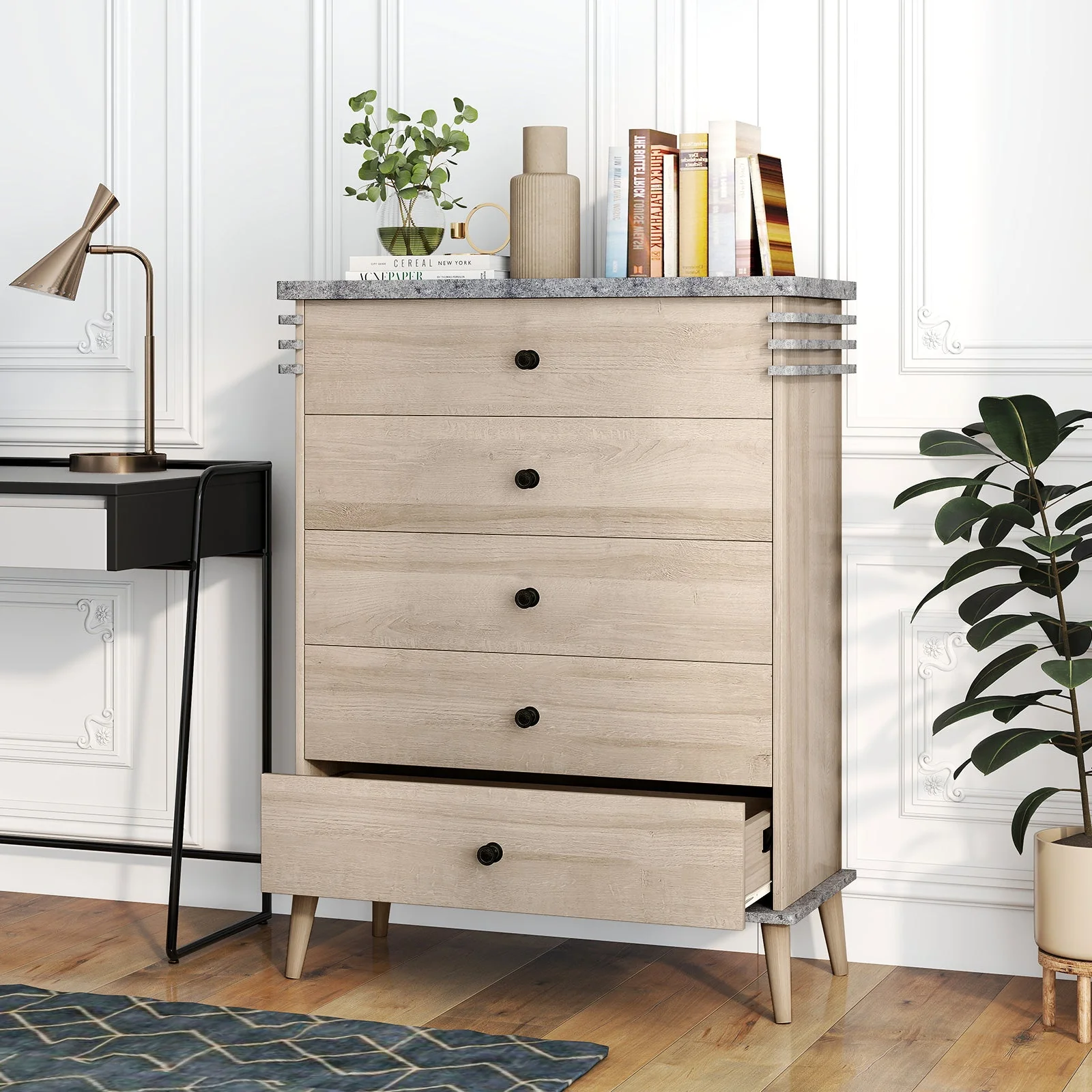 Farmhouse Chest Dresser, Tall Storage Organizer - Grey - Image 5