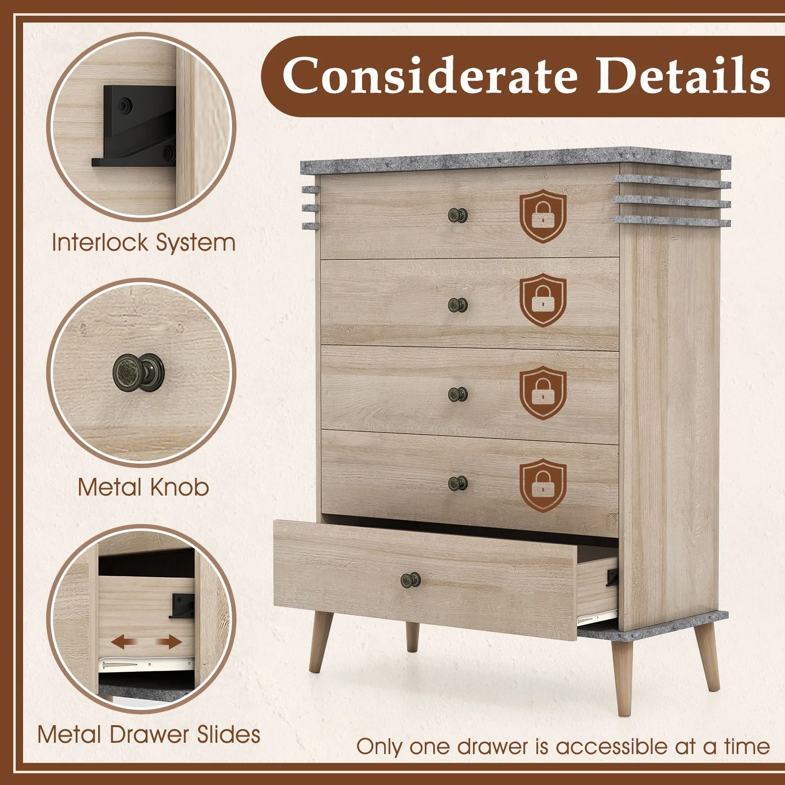 Farmhouse Chest Dresser, Tall Storage Organizer - Grey - Image 7