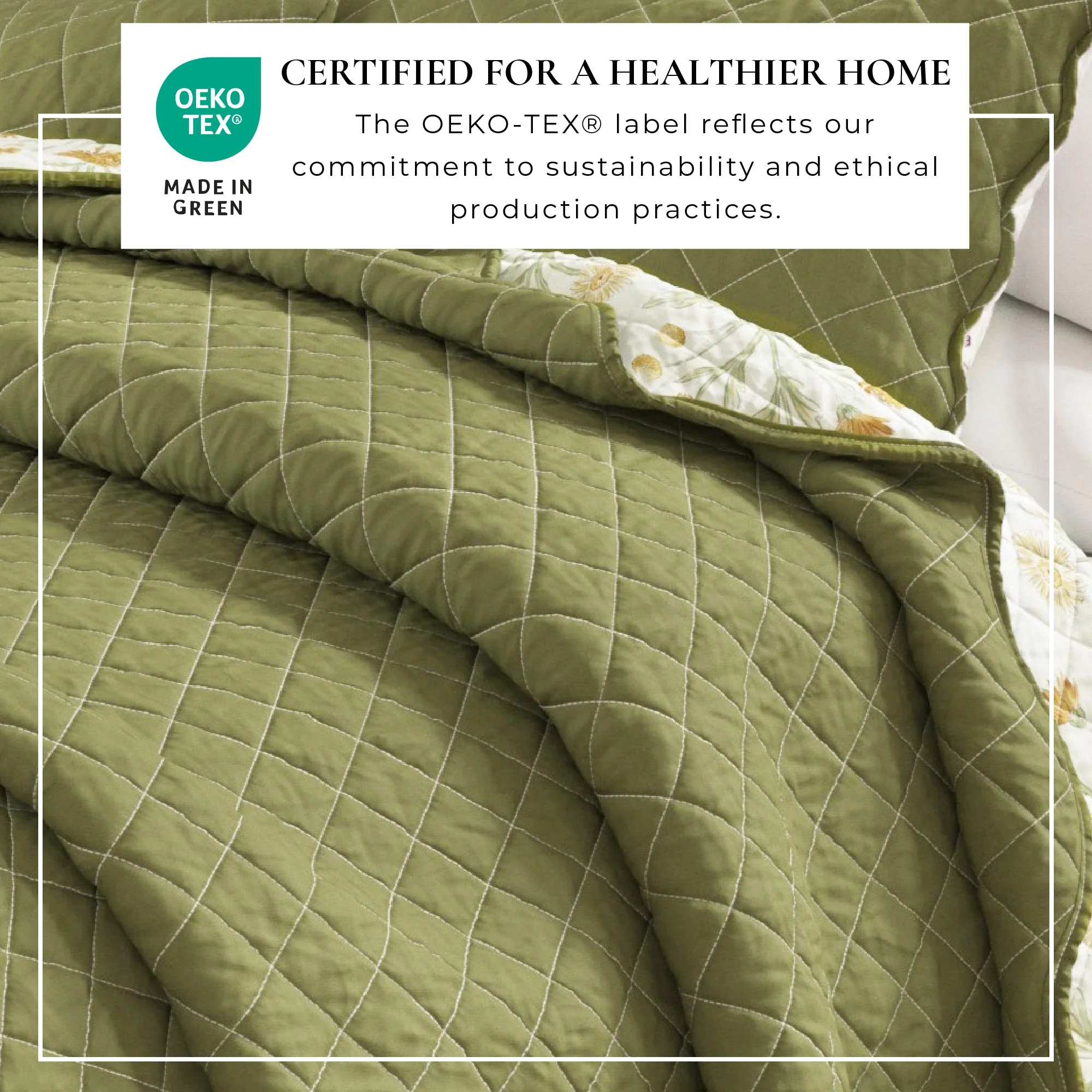 Floral Print & Scalloped Edge Cotton Quilt Set - Illiana Collection - Image 5