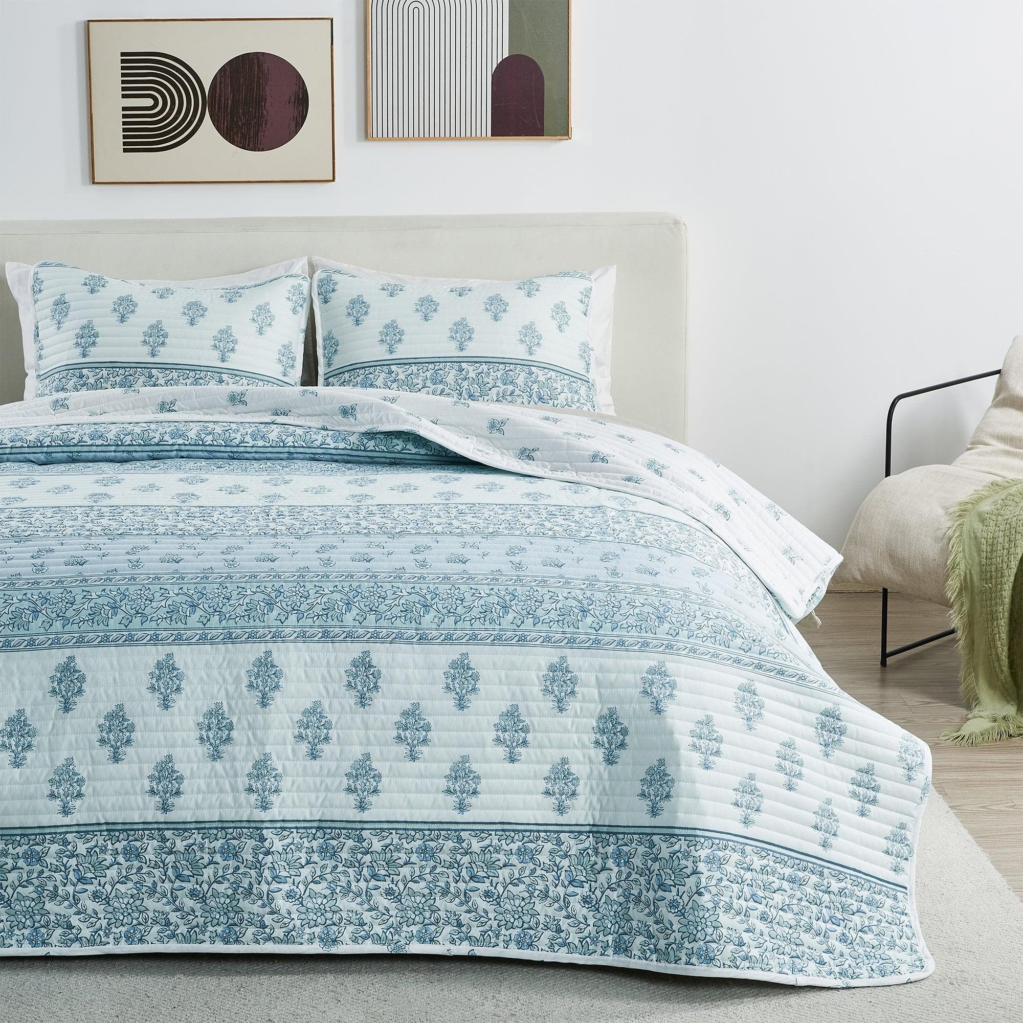 Floral Striped Microfiber Quilt Set - Hermine Collection - Image 6