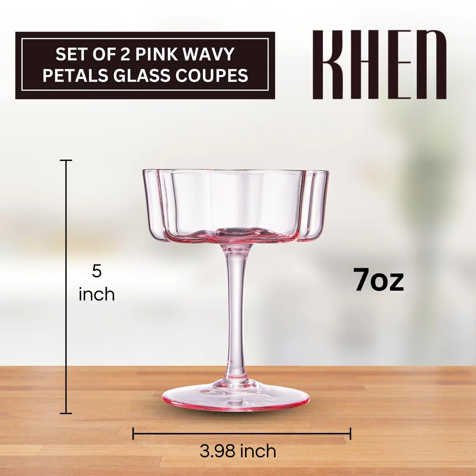 Flower Wave Coupe Cocktail Colored Glasses | Set of 4 | Blush Pink - Image 3