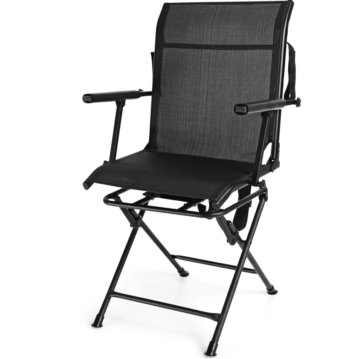 Foldable Swivel Patio Chair with Armrest - Black - Image 3